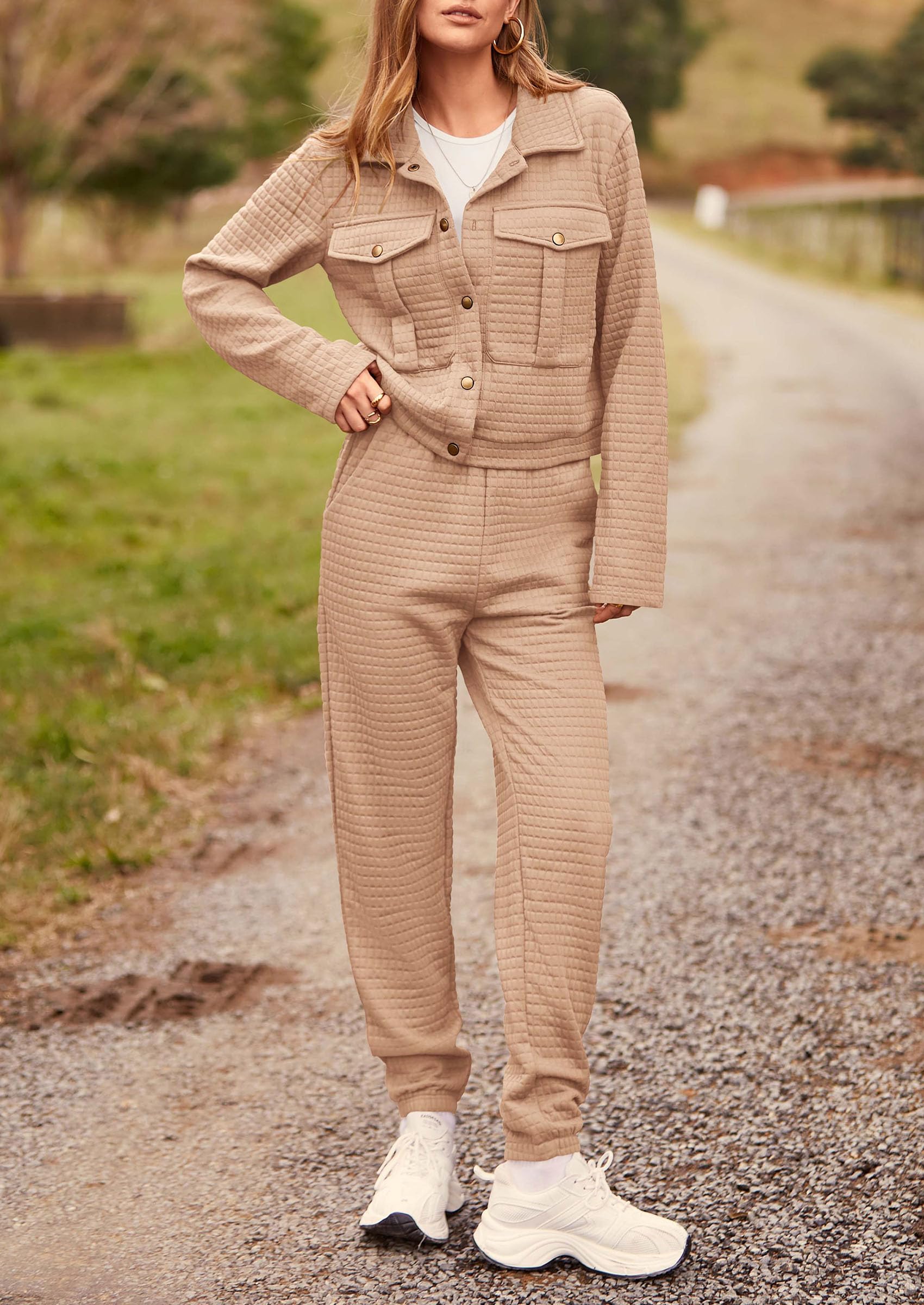 Women's 2 Piece Matching Lounge Sets Tracksuit,Dark Khaki,S