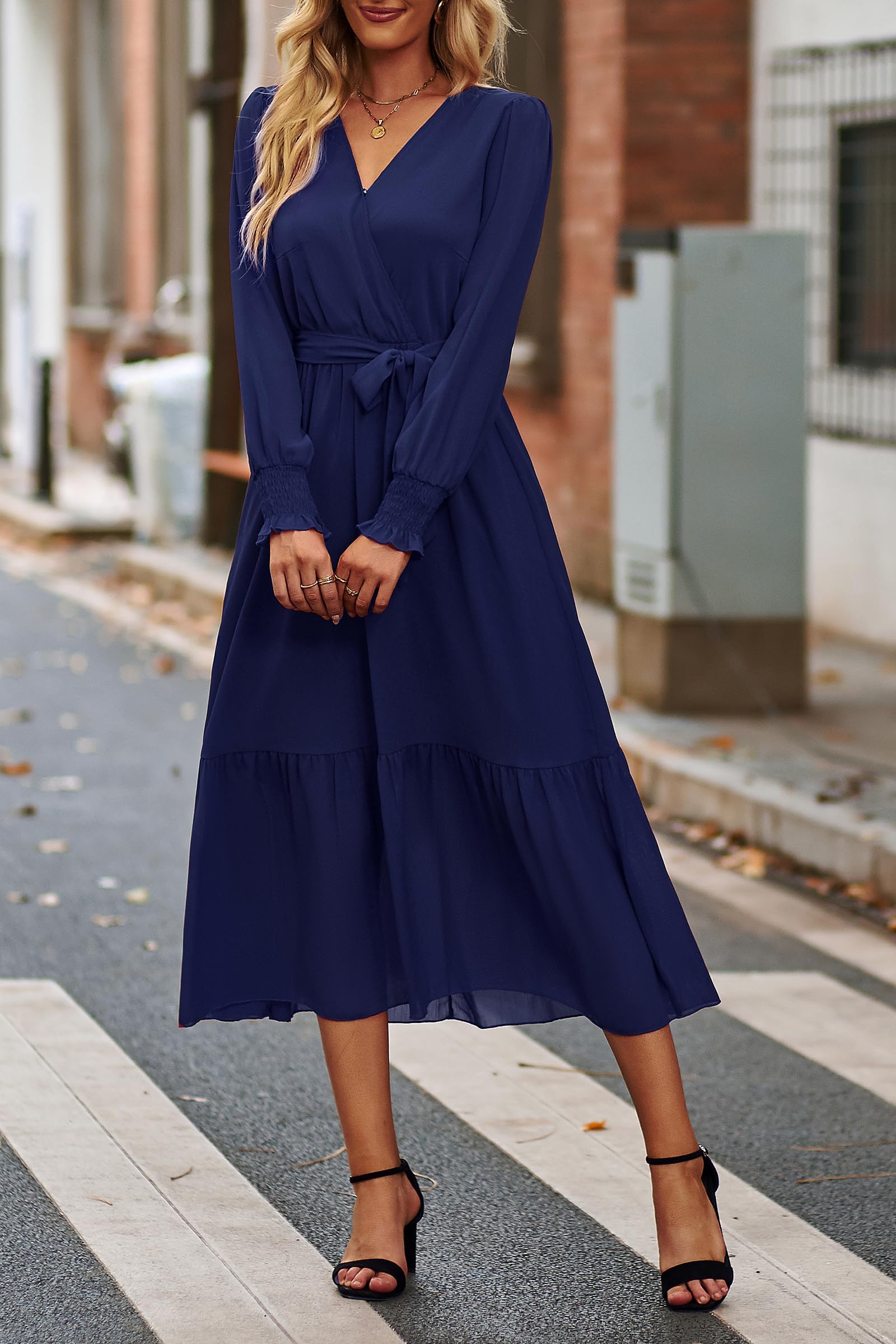 Womens Long Sleeve Boho Maxi Fall Floral Wedding Guest Dresses