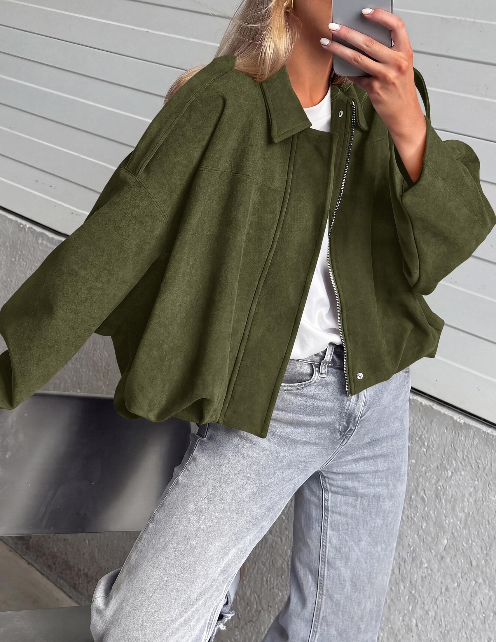 Faux Suede Jacket Women Fall Cropped Western Bomber Jacket