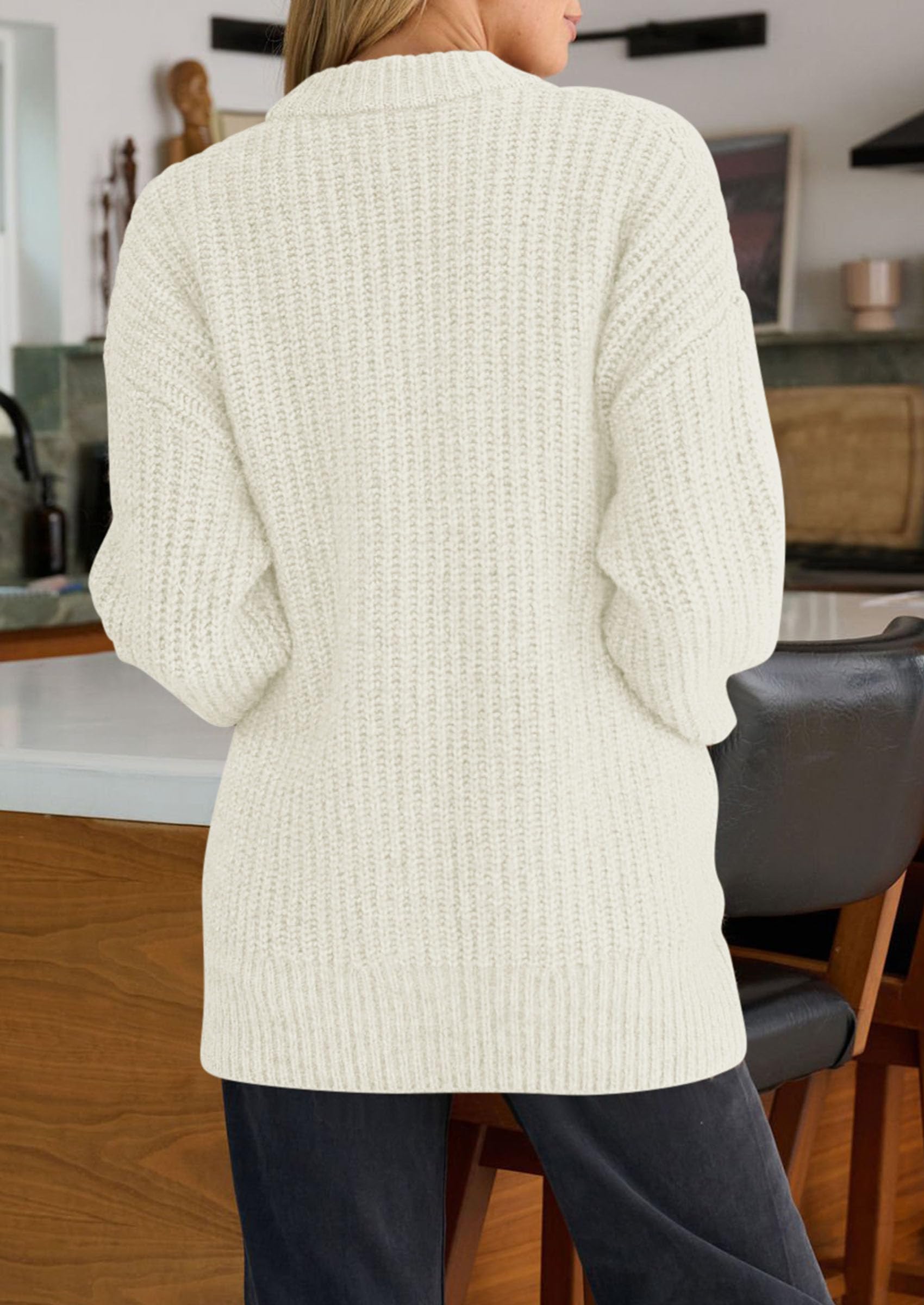 Oversized Cardigan Sweaters for Women Button Up,White,S