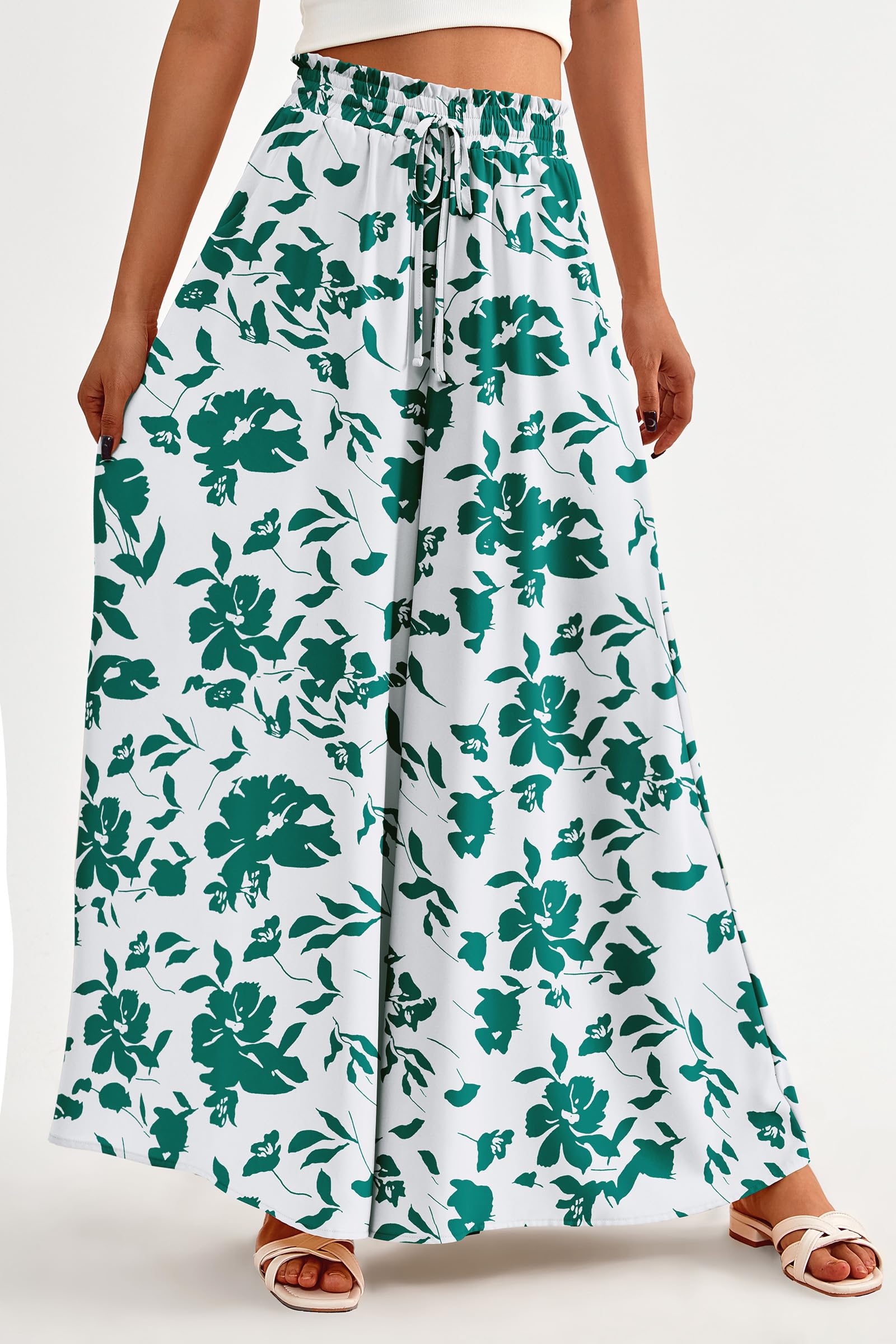 Summer Wide Leg Palazzo Pants for Women Casual,Print Green,S