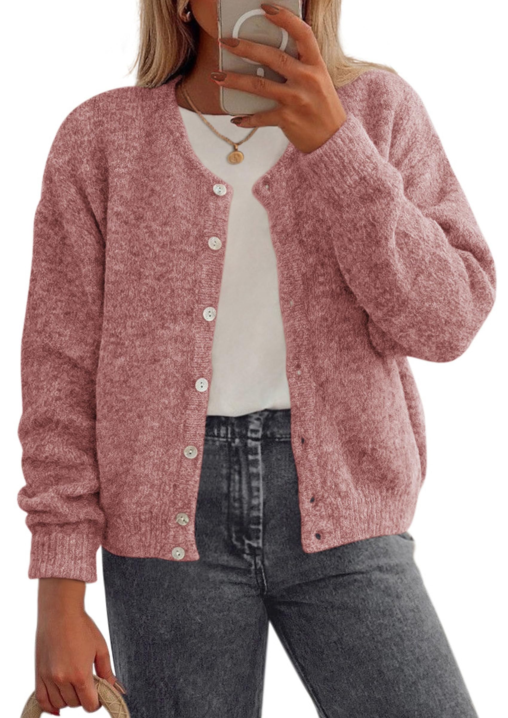 Womens Long Sleeve Cardigan Sweaters Button Down Knit Tops