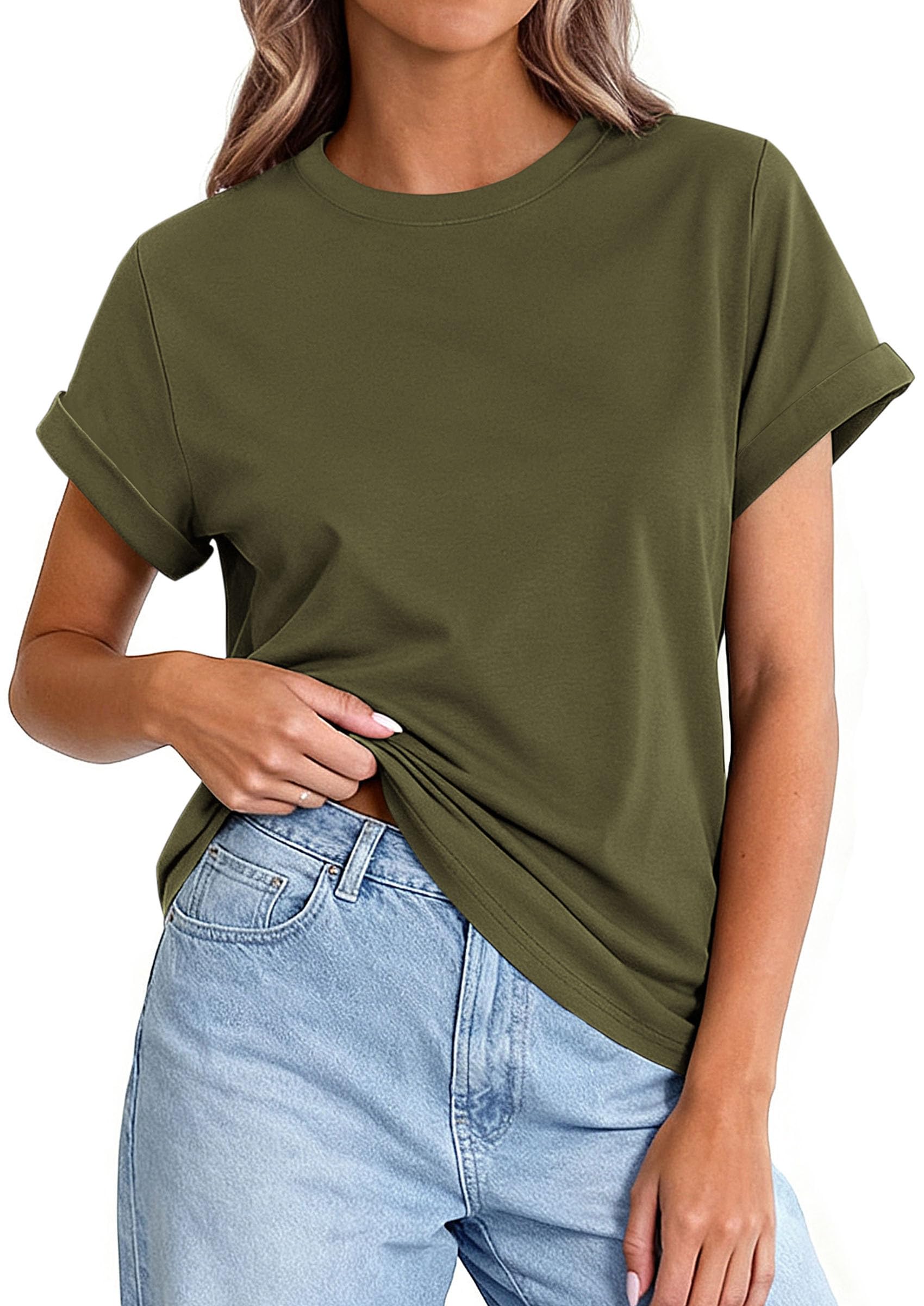 Womens Summer Tops Short Sleeve Shirts,Army Green,S