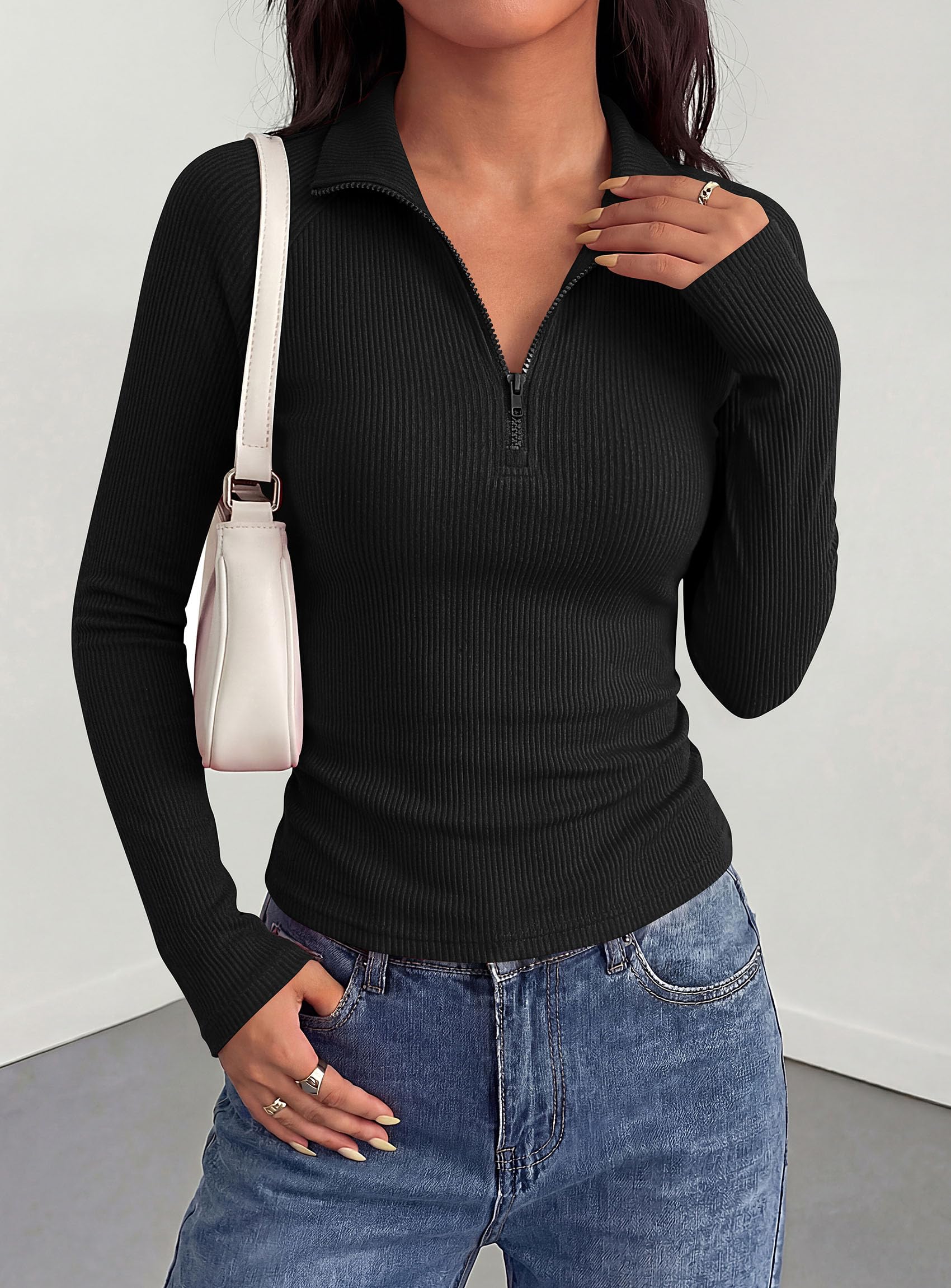 Women's Long Sleeve Shirts Fall Quarter Zip Up Pullover Tops