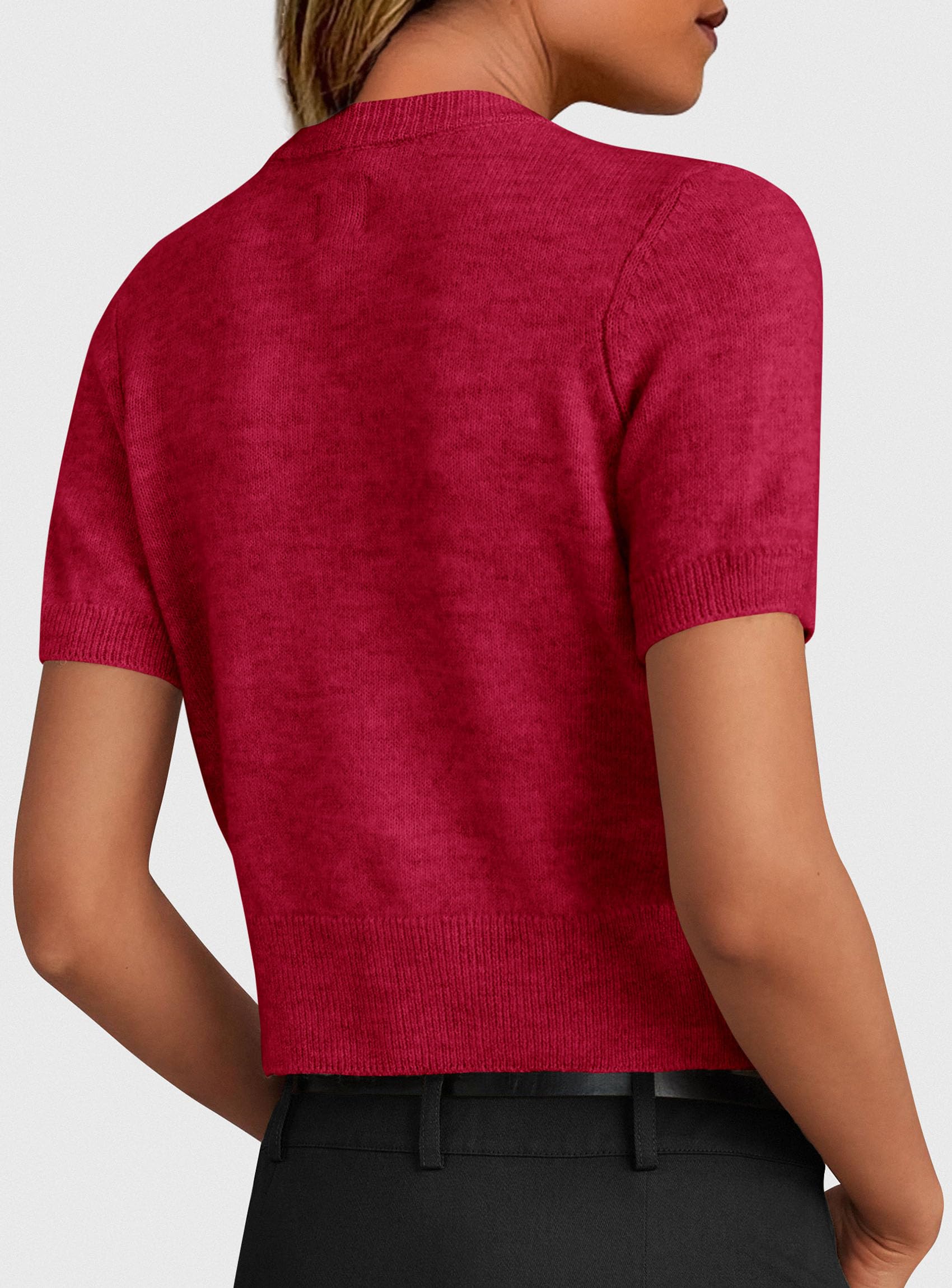 Womens Summer Cardigan Short Sleeve Sweater,Red,S