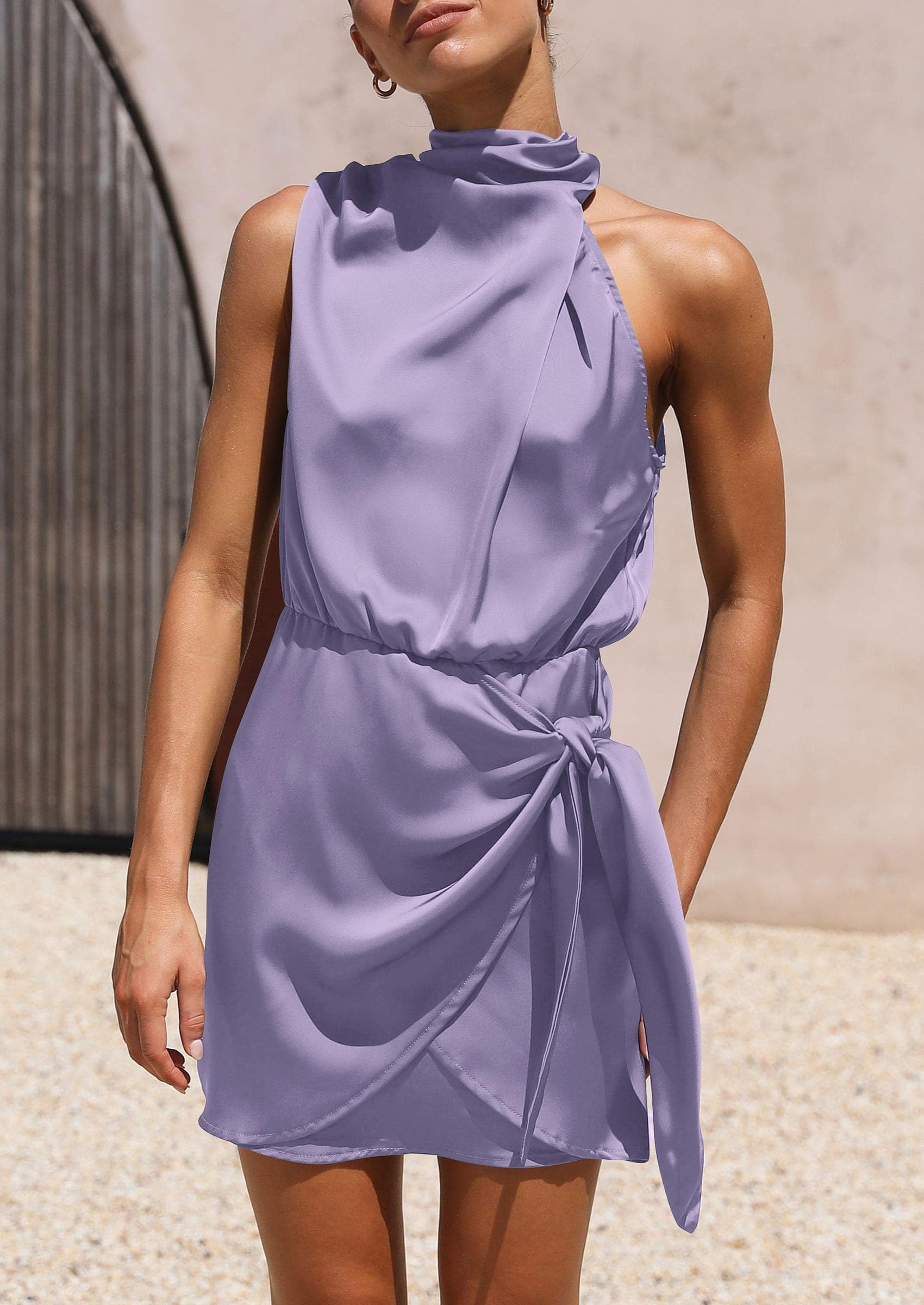 Women's Formal Short Satin Cocktail Dress Purple