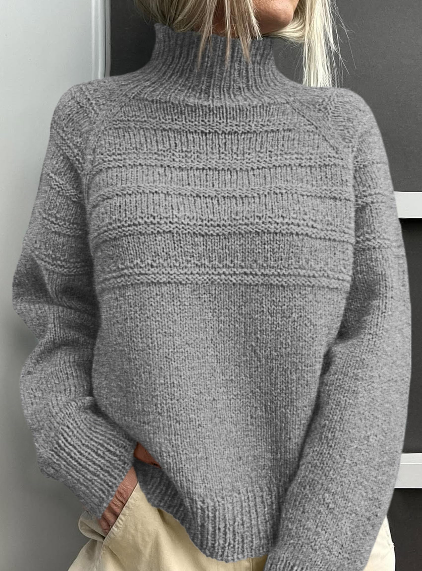 Women's Chunky Knit Mock Neck Pullover Sweaters,Grey,S