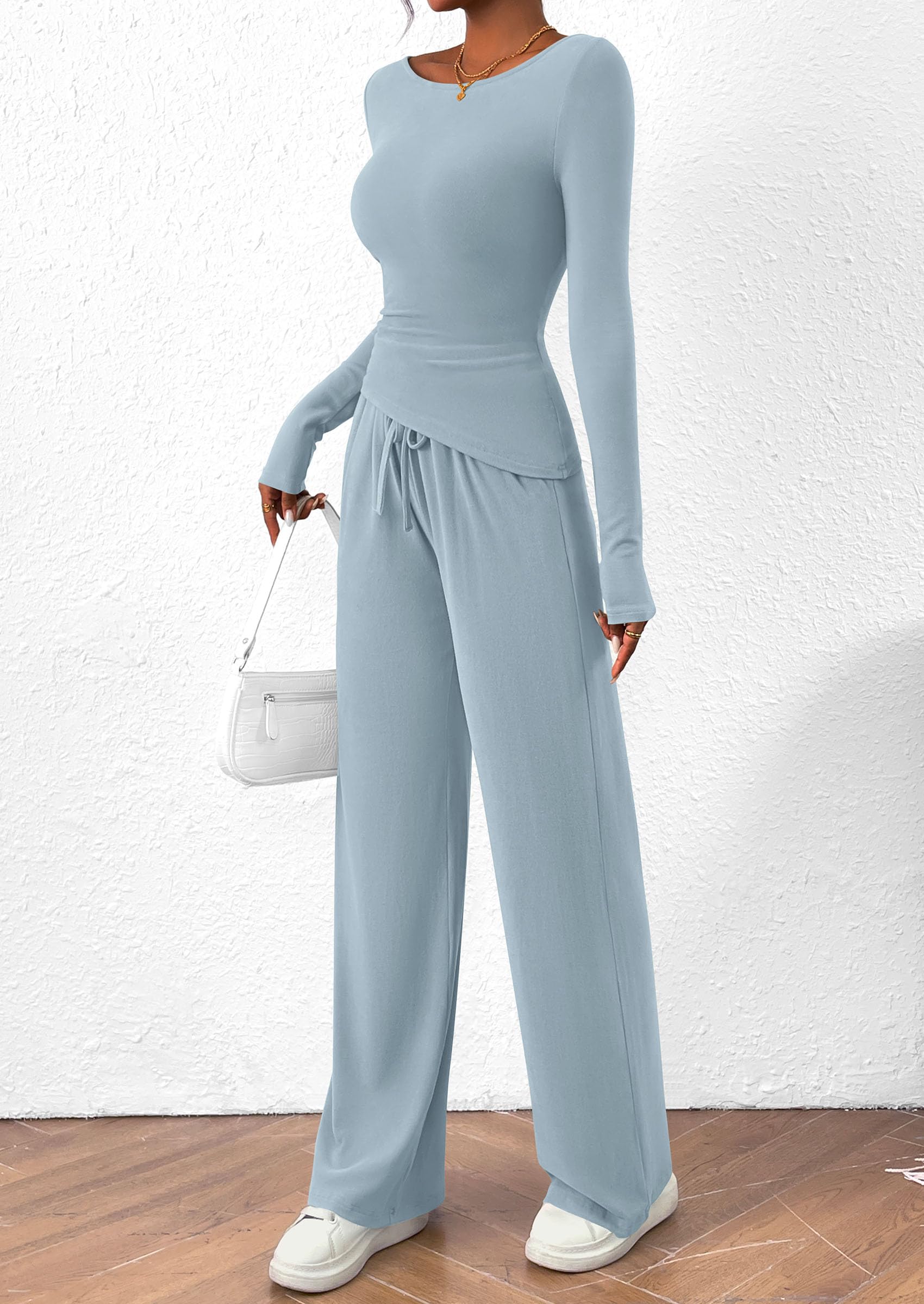 Women's 2 Piece Lounge Sets Airport Outfits(Light Blue,M)