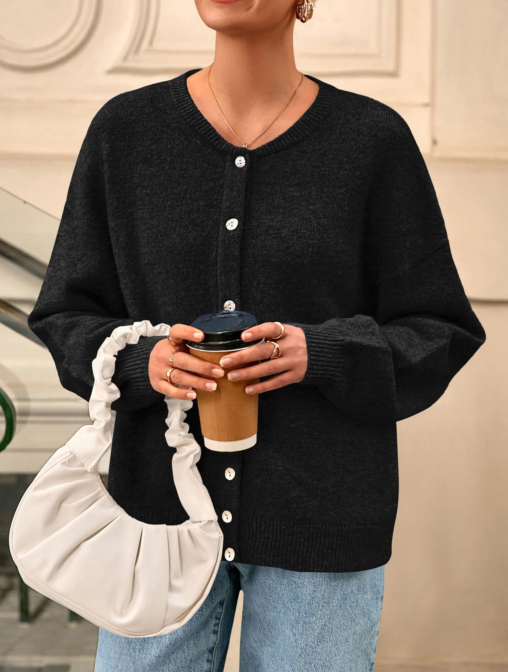 Womens Long Sleeve Cardigan Sweaters Button Down Knit Tops