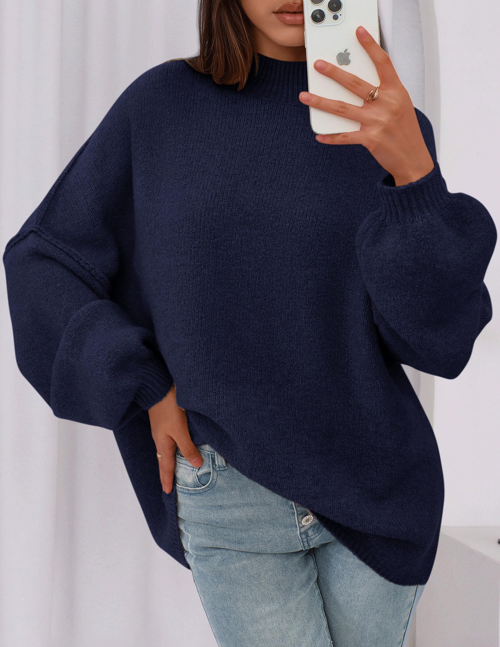 Women's Oversized Sweaters Fall Clothes (Navy Blue,S)