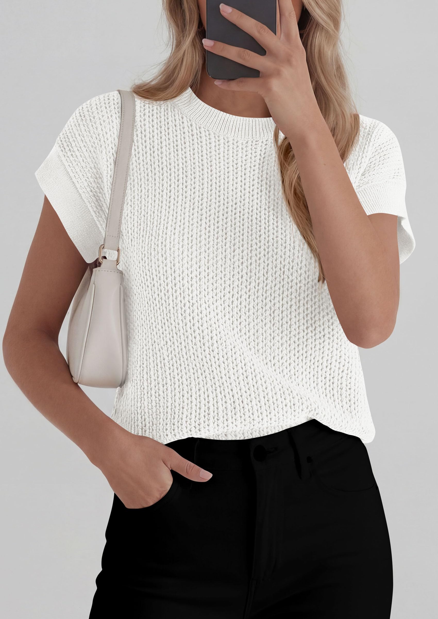 Women's Summer Sweater Vest Crochet Tops (White,S)