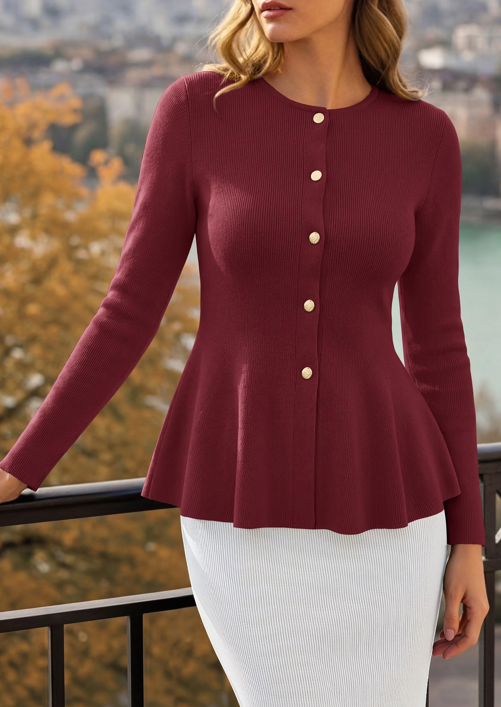 Women's Fall Lightweight Cardigan Sweaters, Burgundy,S