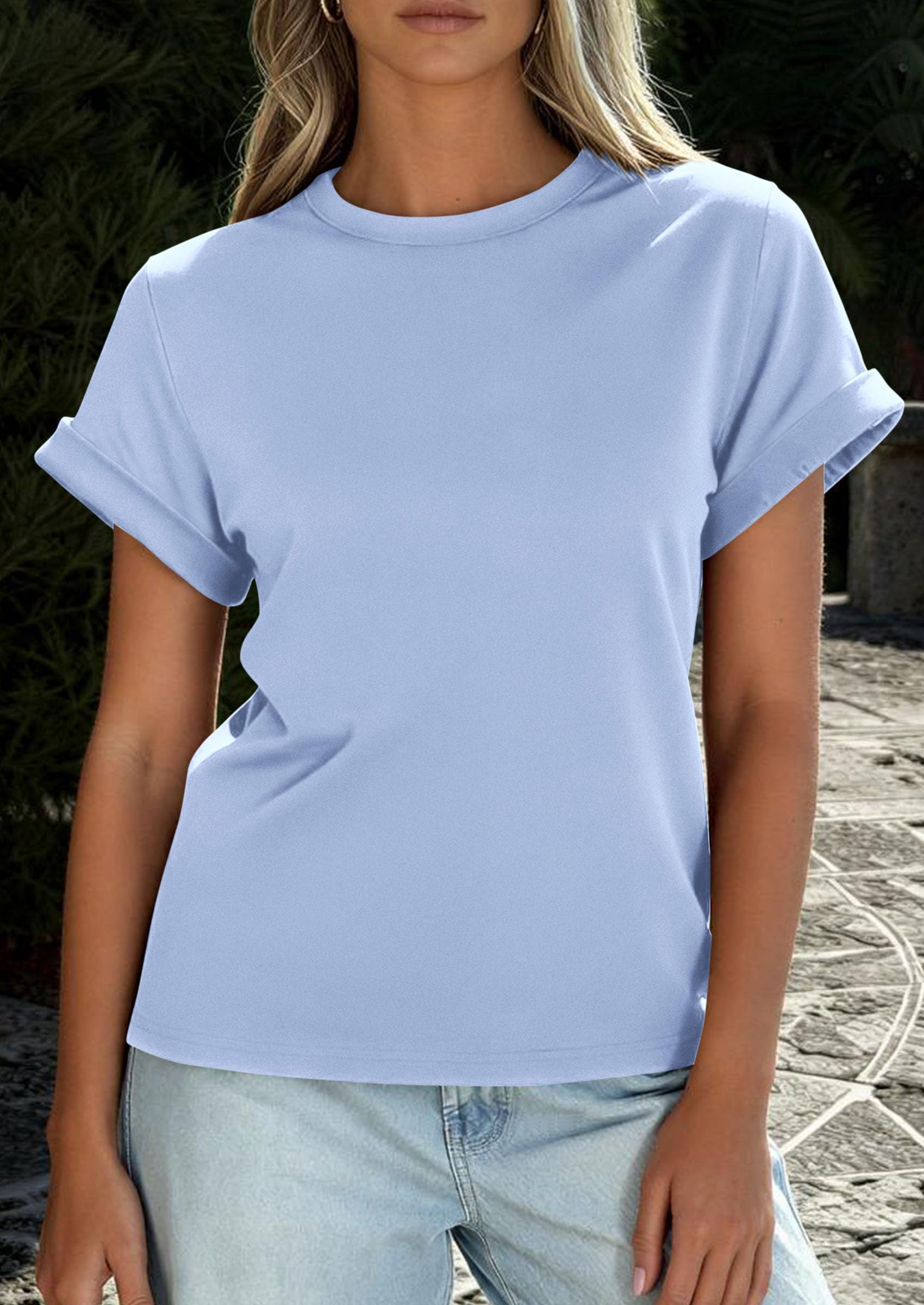 Womens Summer Tops Short Sleeve Shirts,Light Blue,S