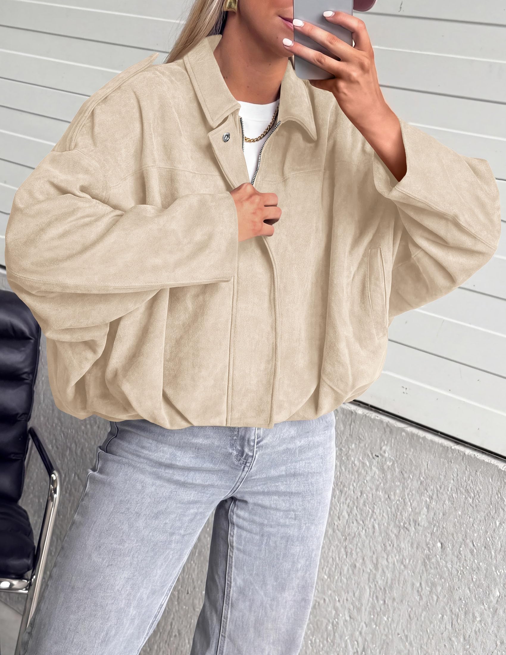 Faux Suede Jacket Women Fall Cropped Western Bomber Jacket