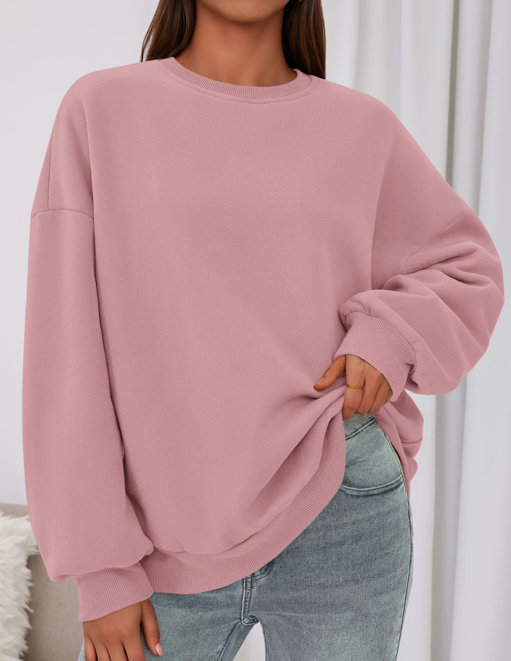 Womens Oversized Crewneck Sweatshirt 2026 Fall Outfits Pink