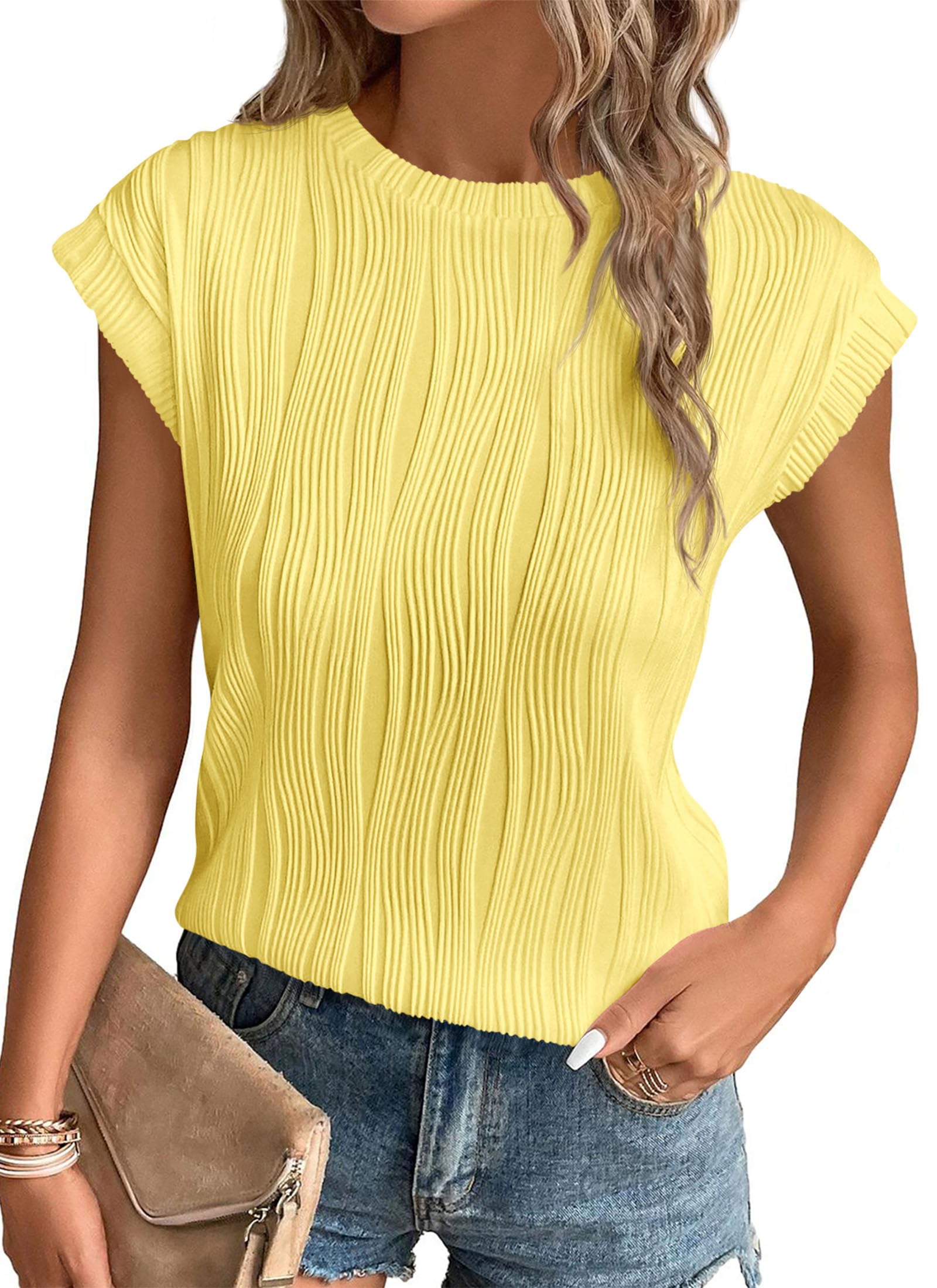 Blouses for Women Dressy Casual Summer Tops, Tender Yellow,L