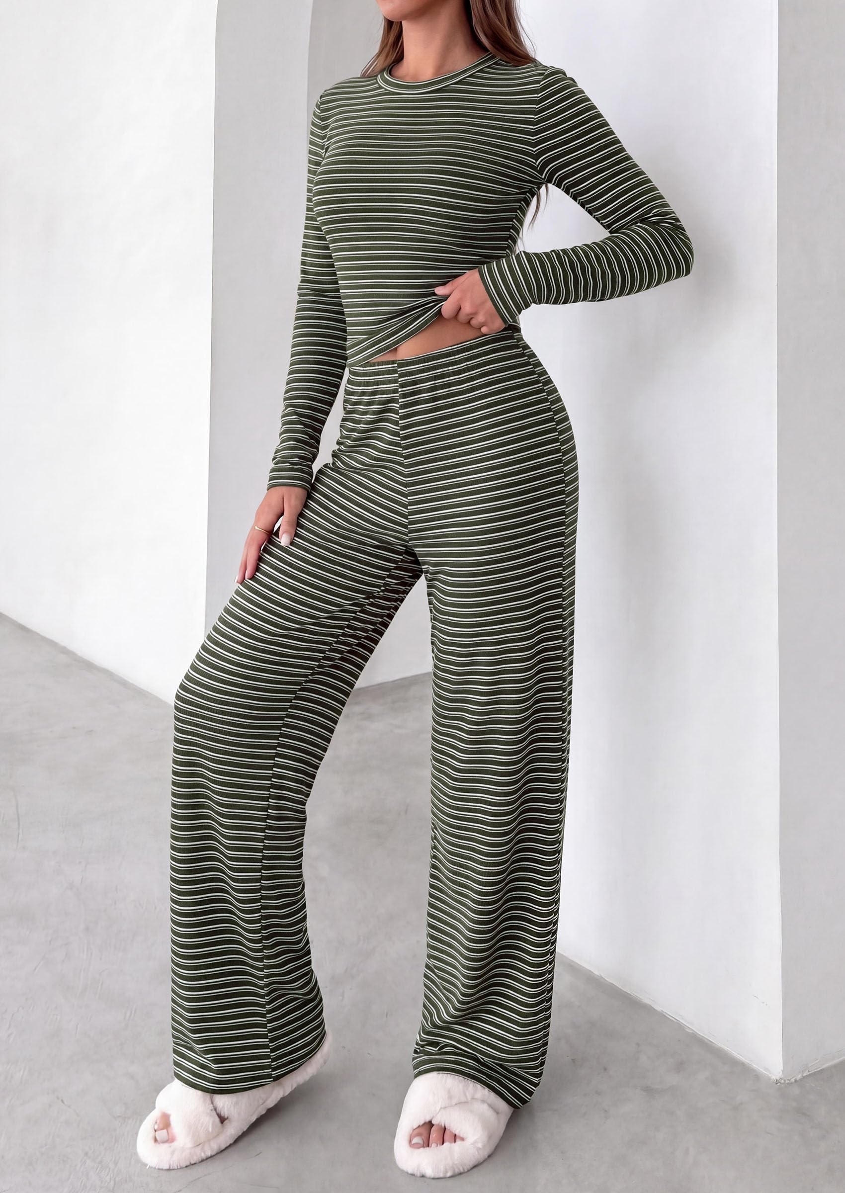Lounge Sets for Women Fall 2 Piece Knit Matching Striped Set