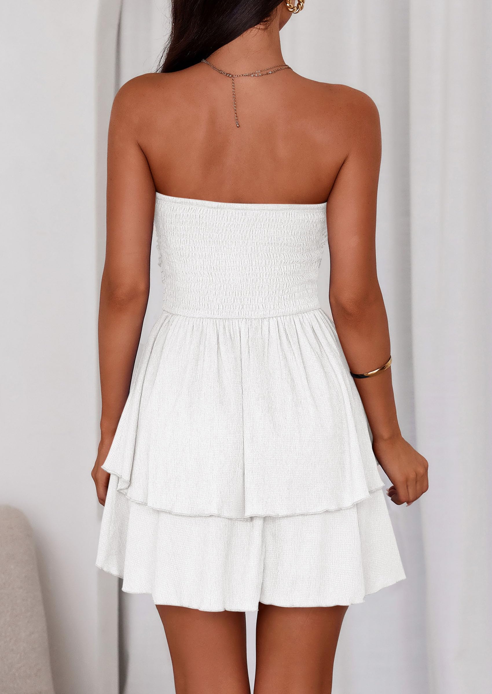 Women's Summer Strapless Flowy Mini Dresses (White,S)