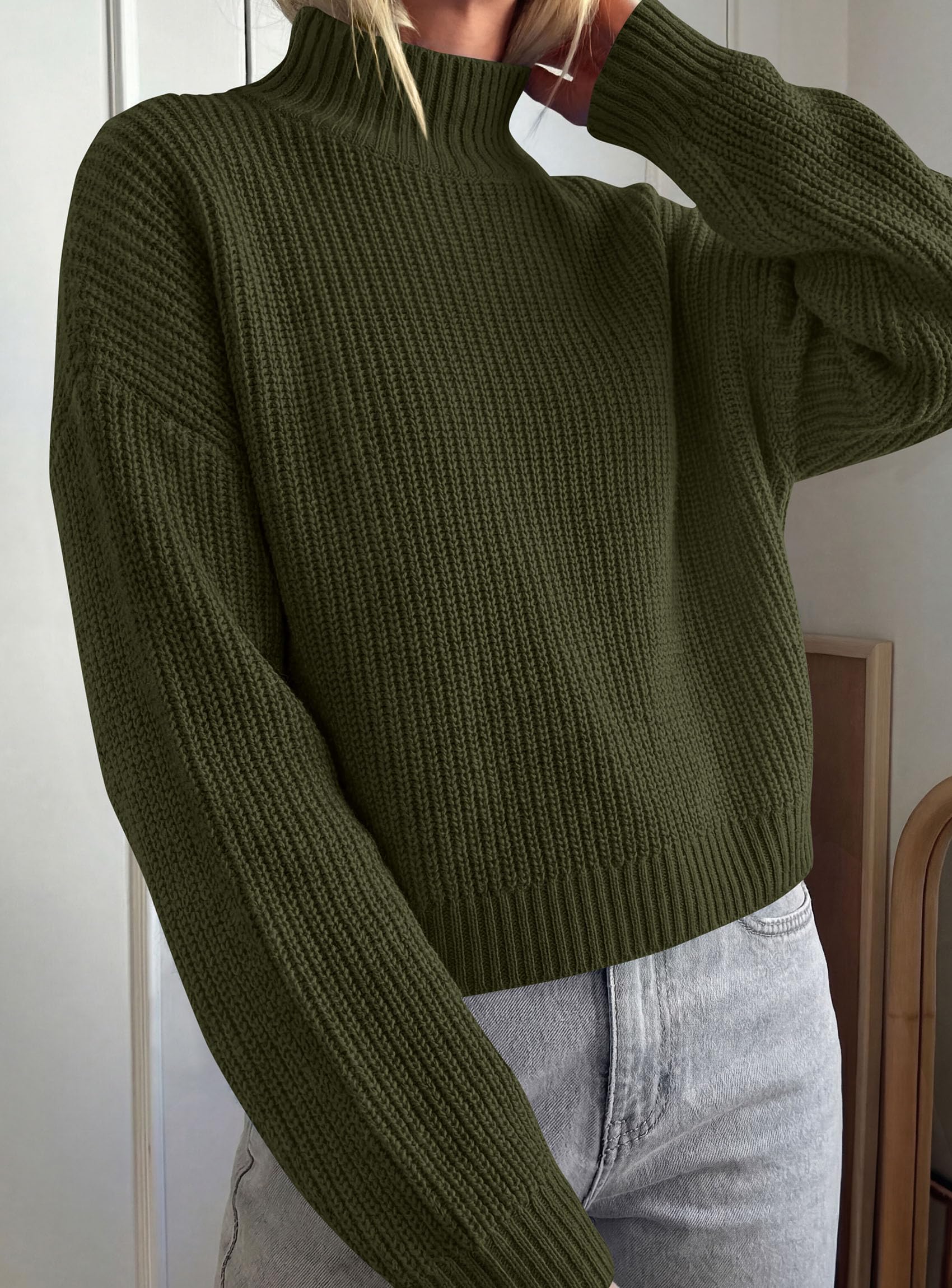 Women's Chunky Knit Fall Mock Turtleneck Pullover Sweaters
