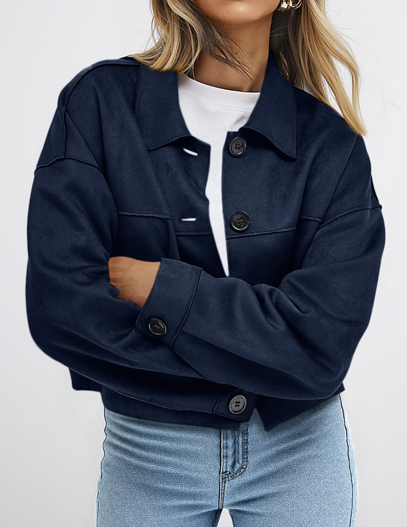 Women's Faux Suede Shacket Jackets Lightweight Cropped Coats