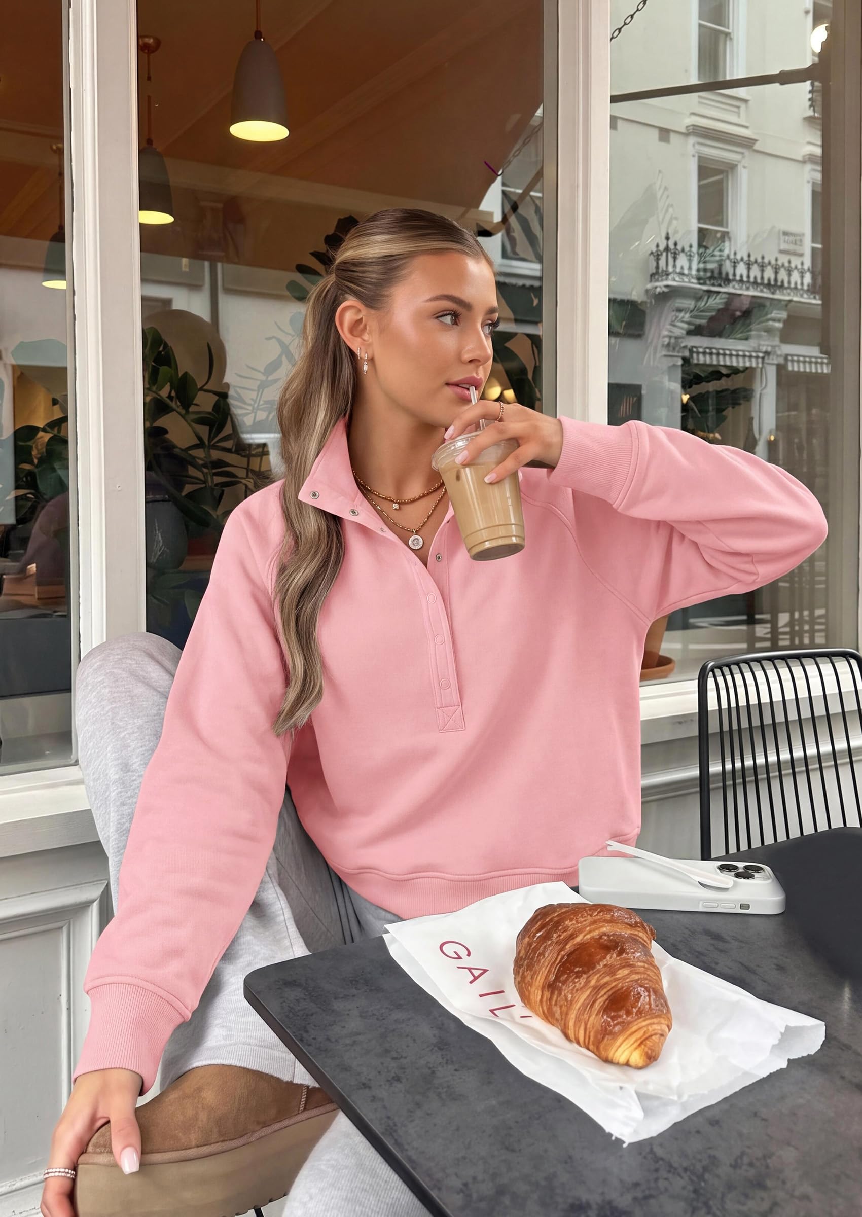 Women's Fall Oversized Sweatshirts Mock Neck Henley Pullover