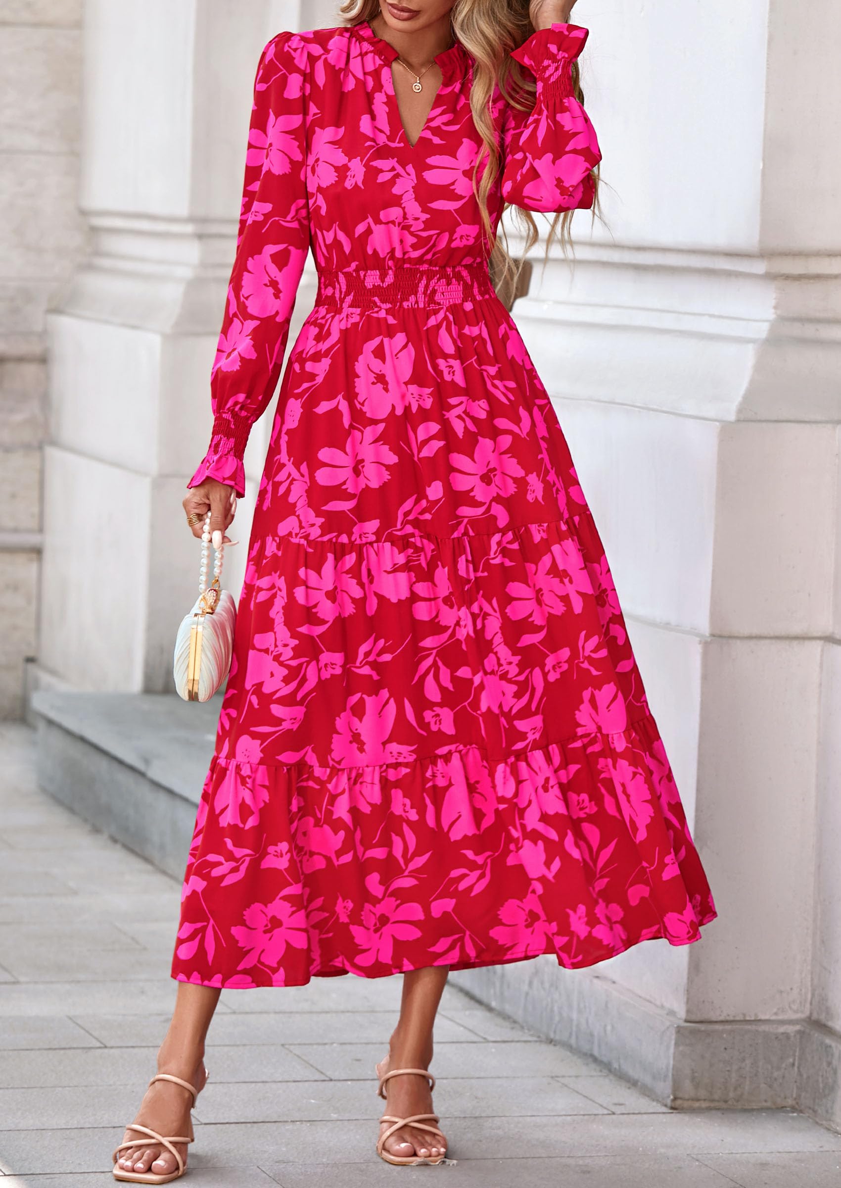 Women's Floral Maxi Dress Fall A Line Wedding Guest Dresses