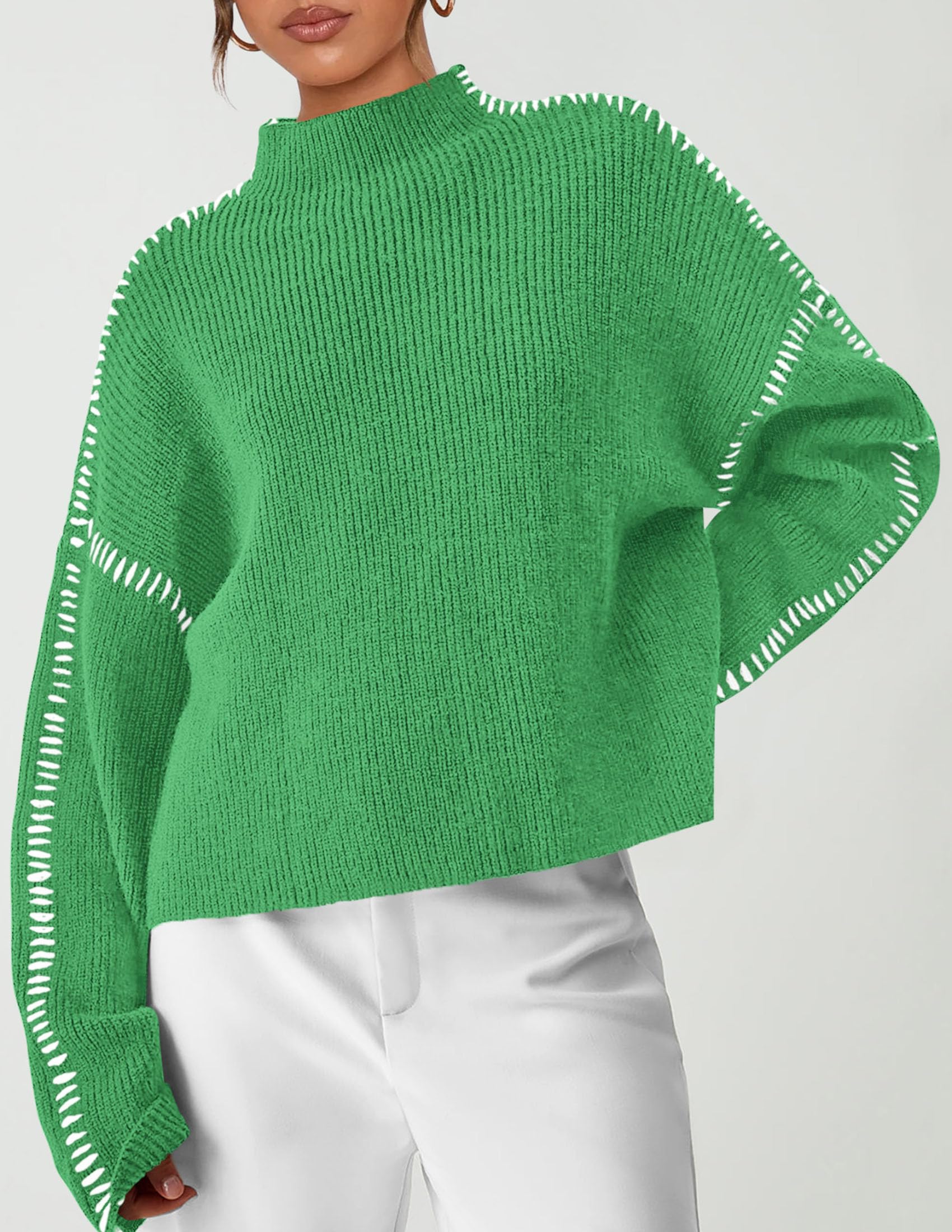 Womens Chunky Knit Oversized Pullover Sweaters,Green,S