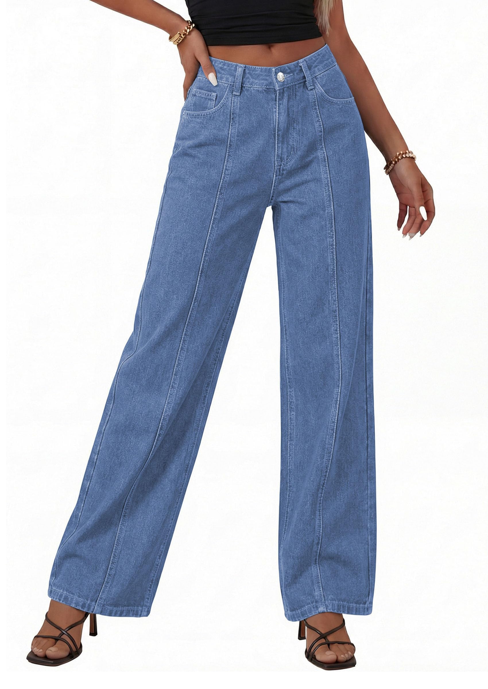 Women's Wide Leg Jeans Stretchy Baggy Denim Pants,Sky Blue,14