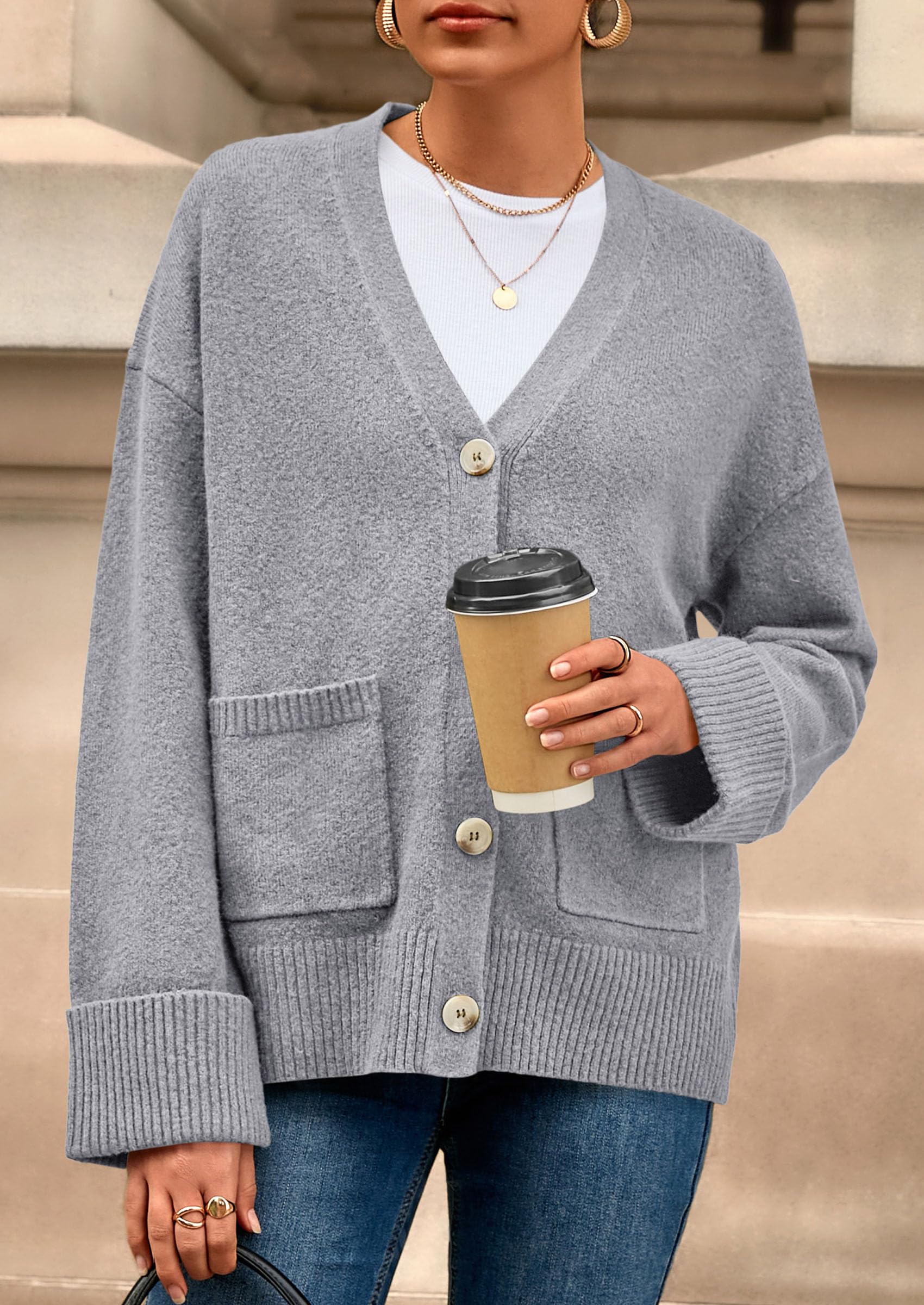 Women's Winter Oversized Cardigan Sweaters (Grey,S)