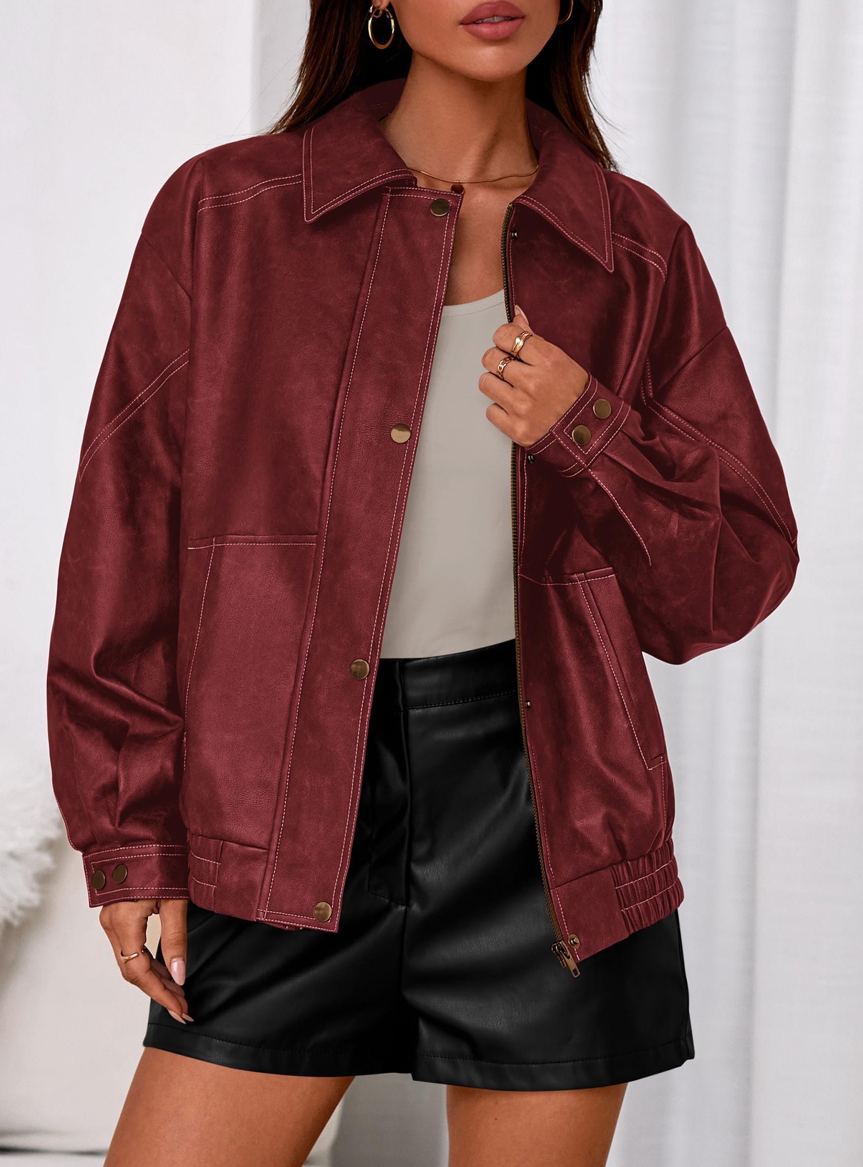 Womens Oversized Faux Leather Jacket Fall Winter Outfits