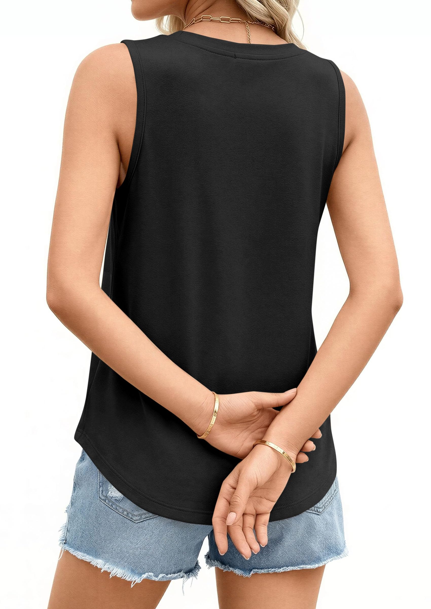 Women's Wide Strap Sleeveless Tank Tops,Black,S