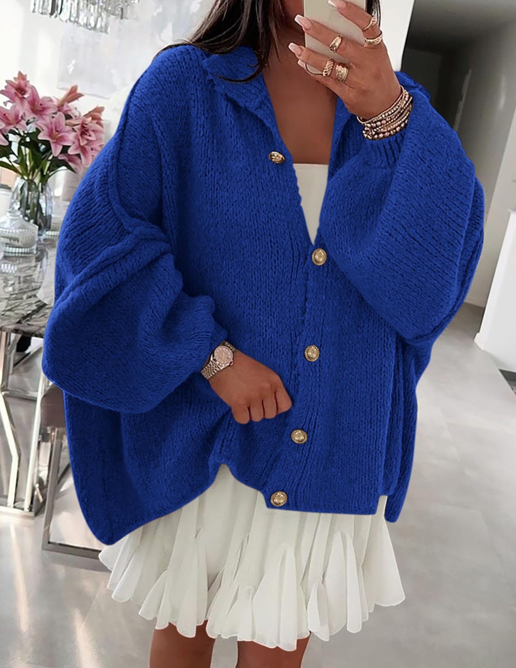 Women's Oversized Chunky Cardigan Sweaters(Royal Blue,Small)