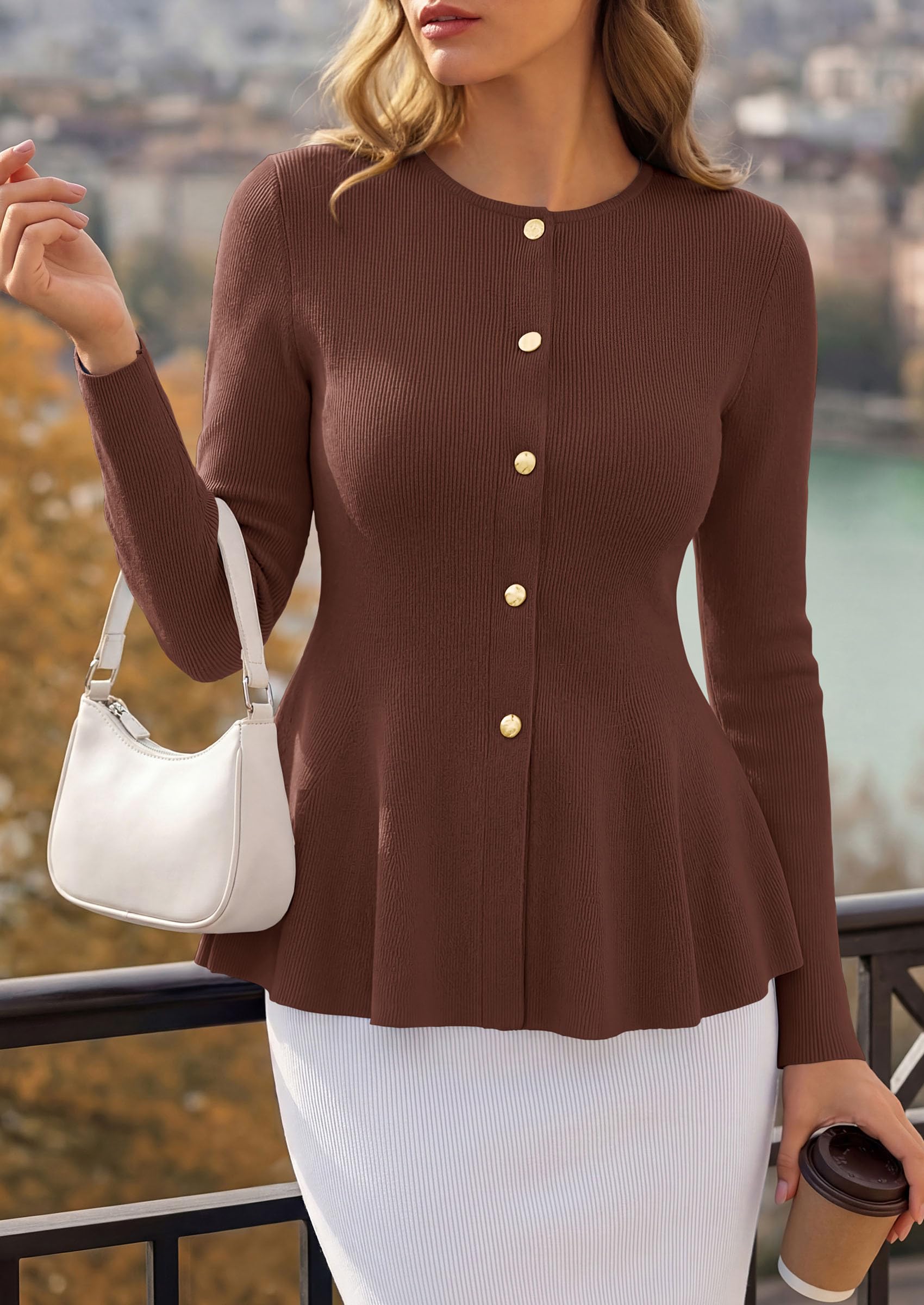 Women's Fall Lightweight Cardigan Sweaters, Brown,S