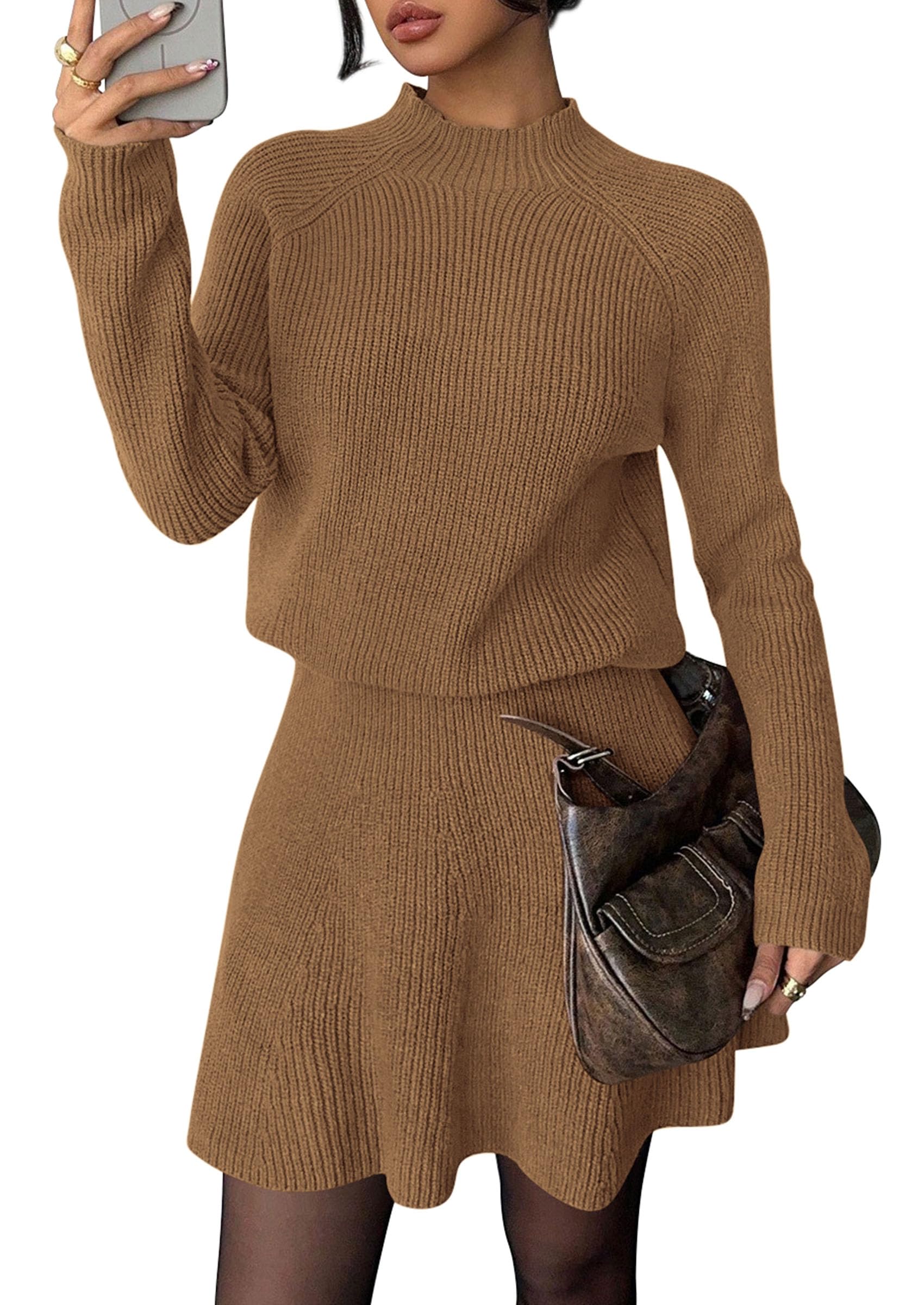 Women's Fall 2 Piece Outfits Matching Sweater Skirt Sets