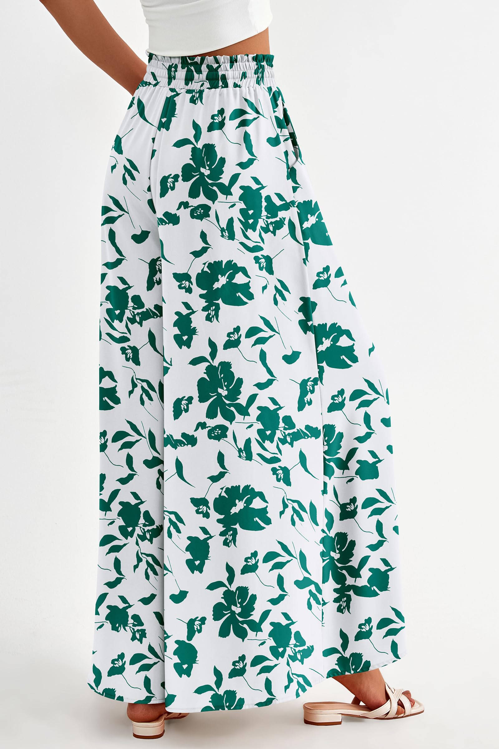 Summer Wide Leg Palazzo Pants for Women Casual,Print Green,S