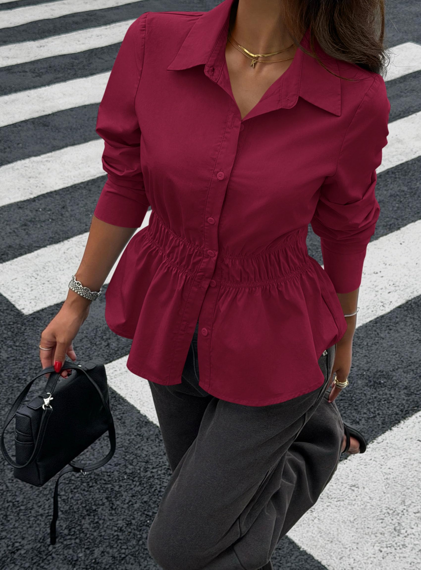 Women's Peplum Button Down Work Shirts Business Casual Tops