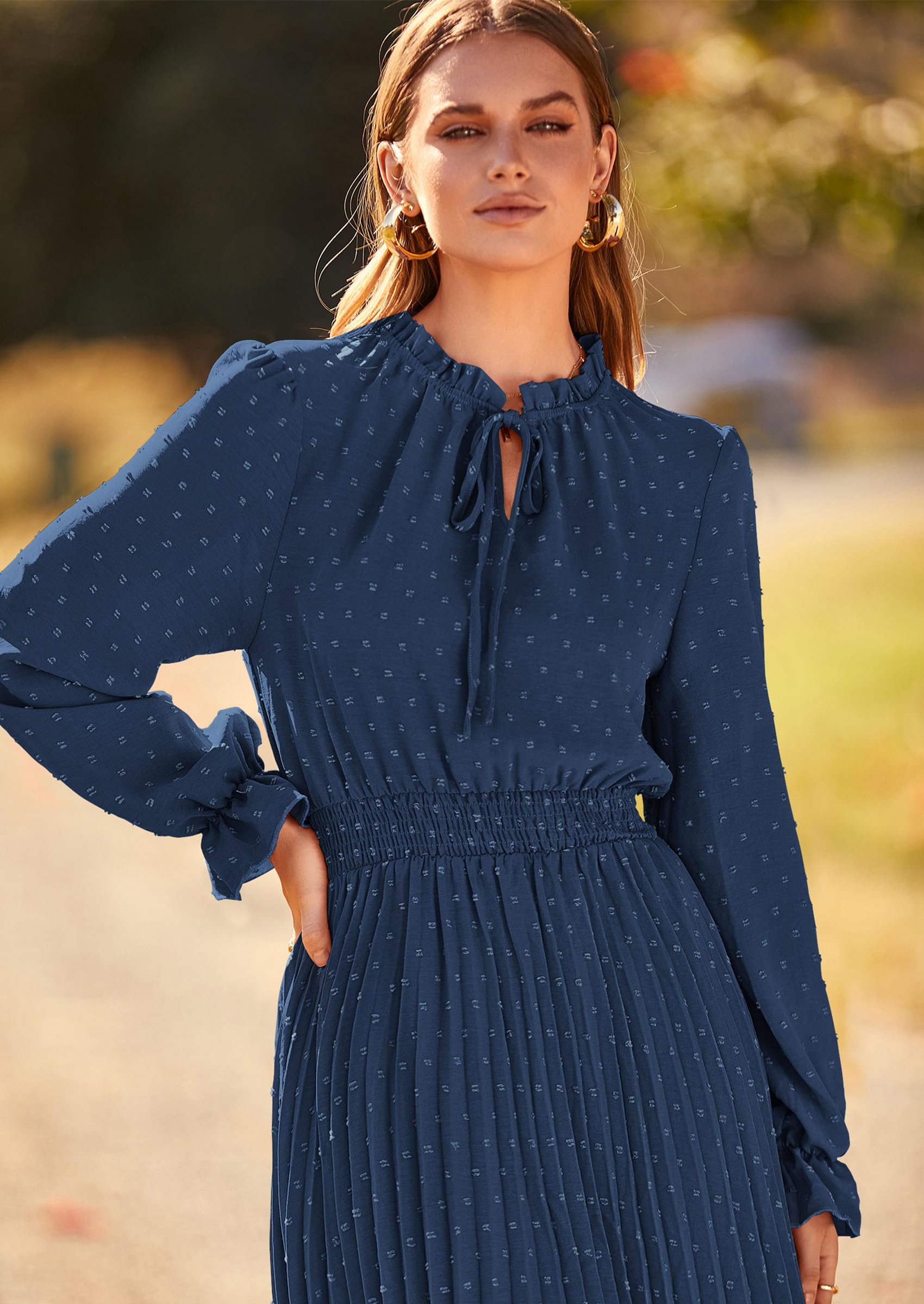 Women's Fall Midi Wedding Guest Dress(Dark Blue,Small)