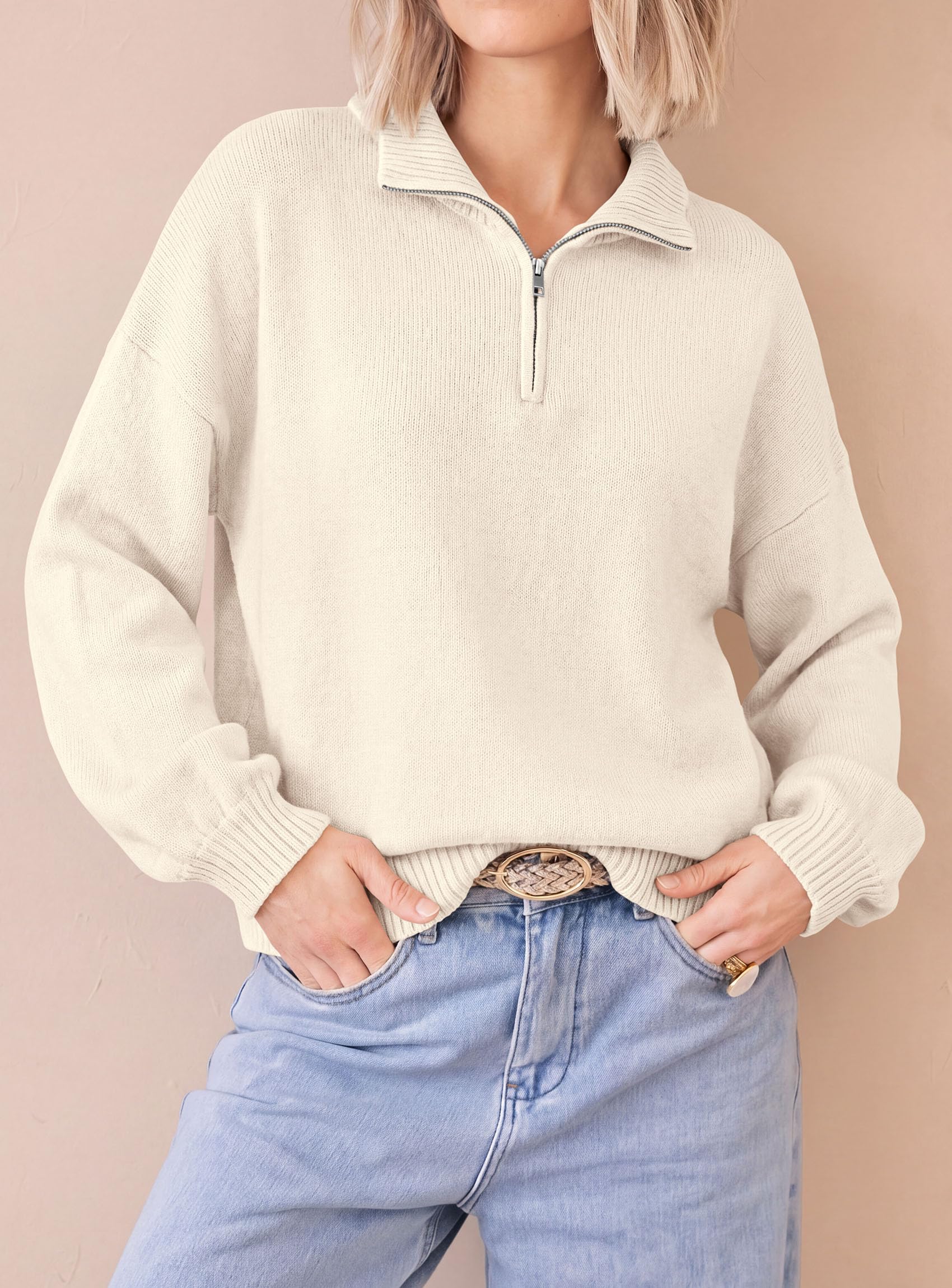Women's Sweaters Oversized Quarter Zip Pullover Fall Outfits