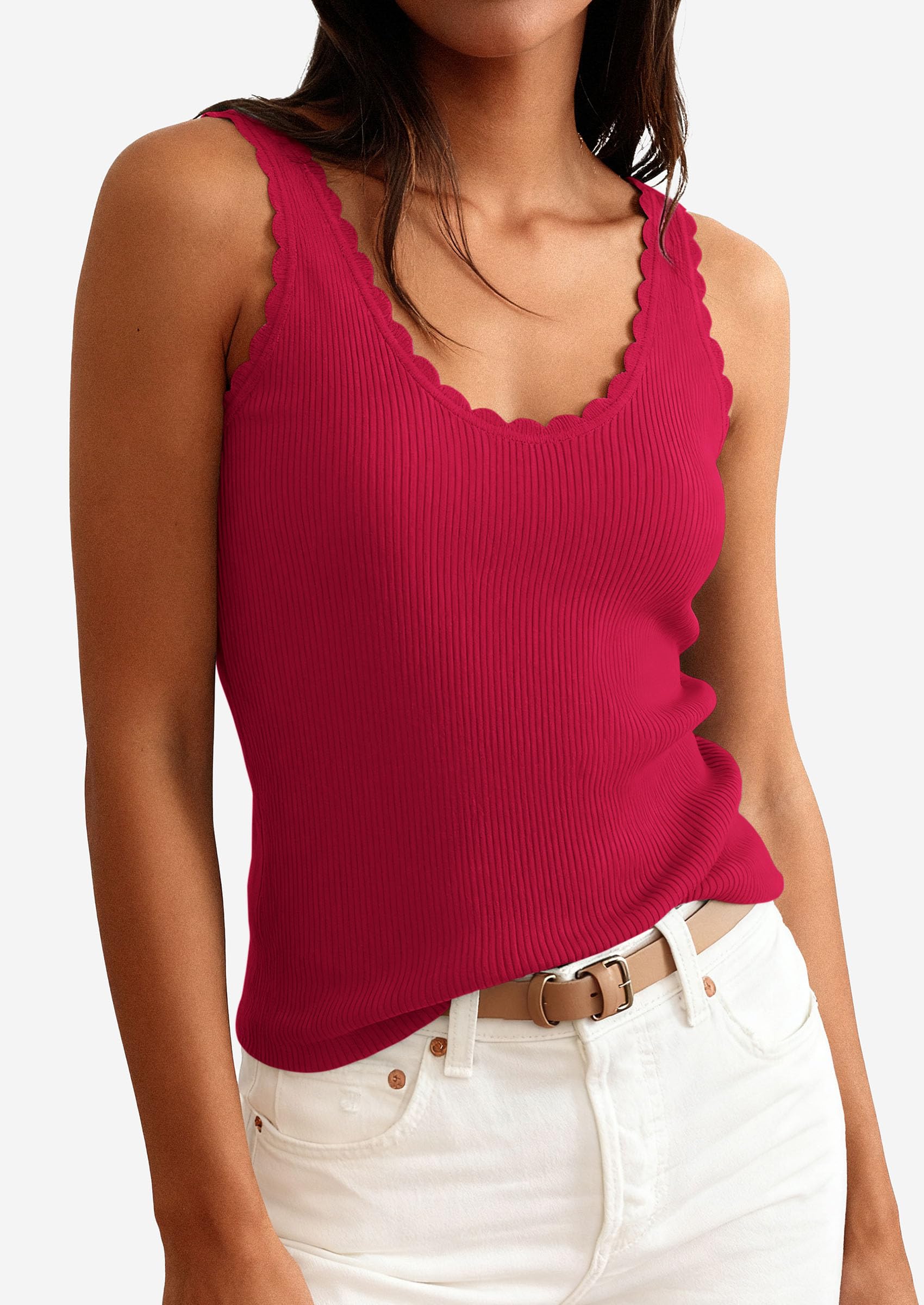 Womens Ribbed Knit Sleeveless Tank Tops,Red,XS