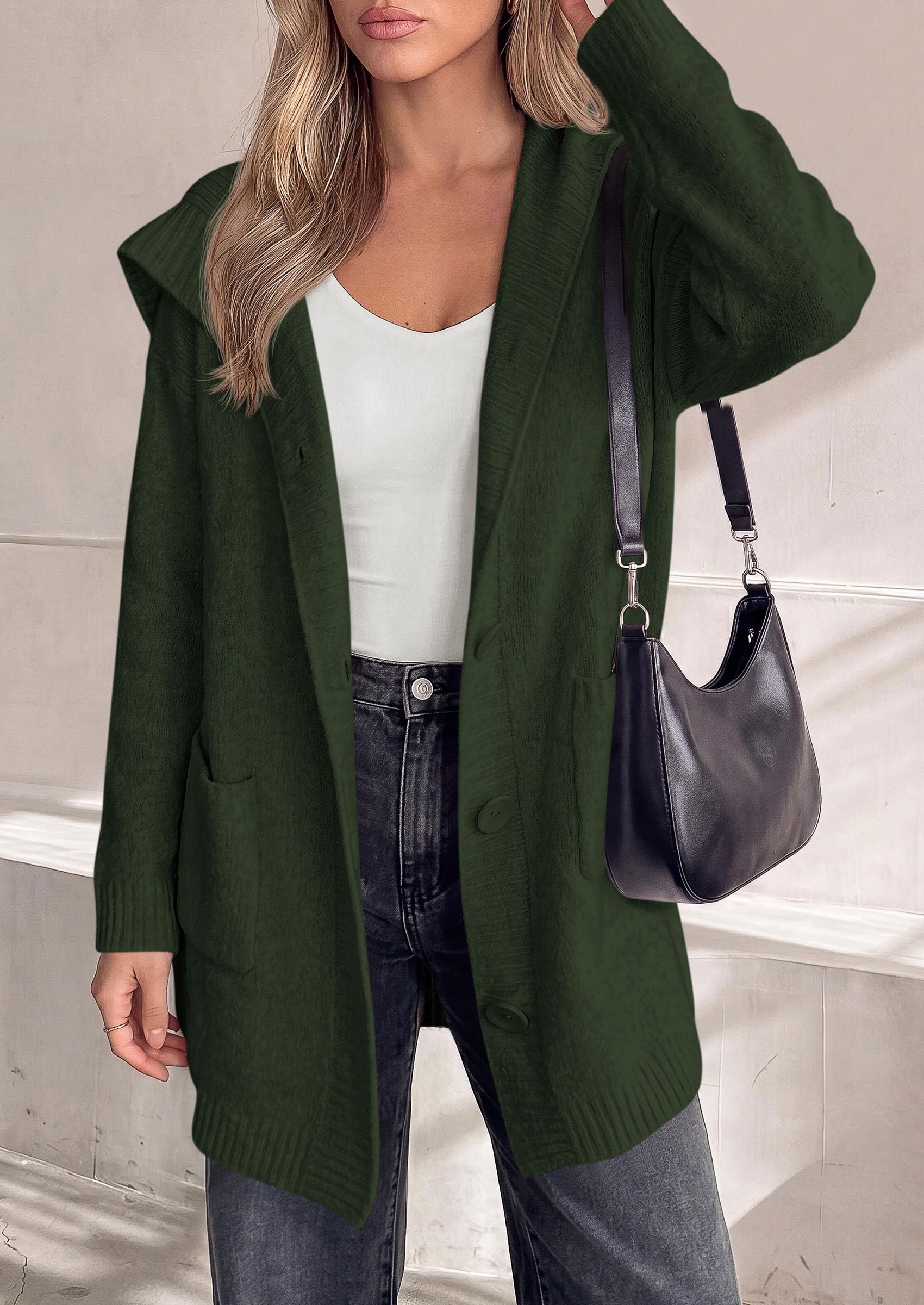 Women's Long Cardigans Fall Hooded Button up Oversized Sweater