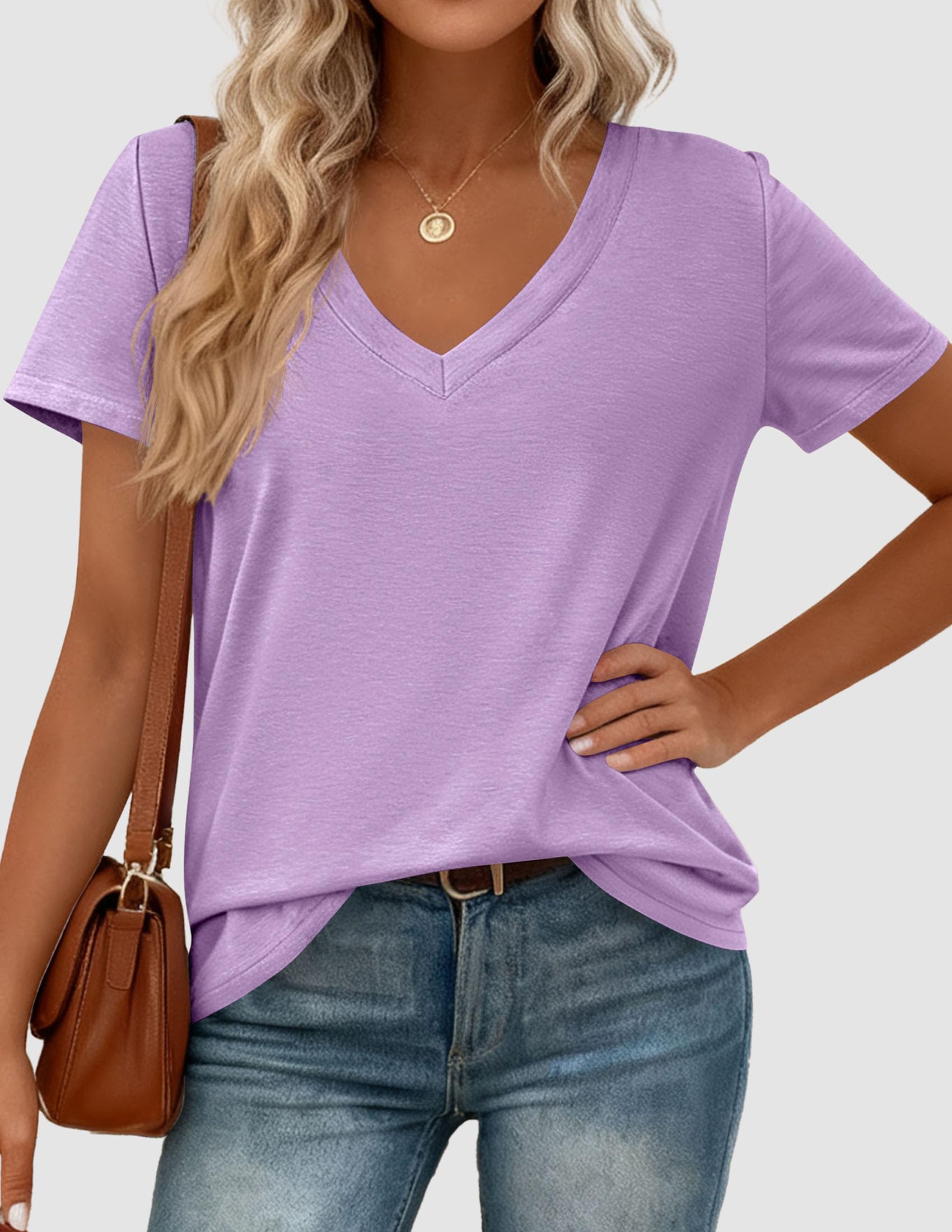 Womens Tops Short Sleeve Oversized Tshirts, Purple,S