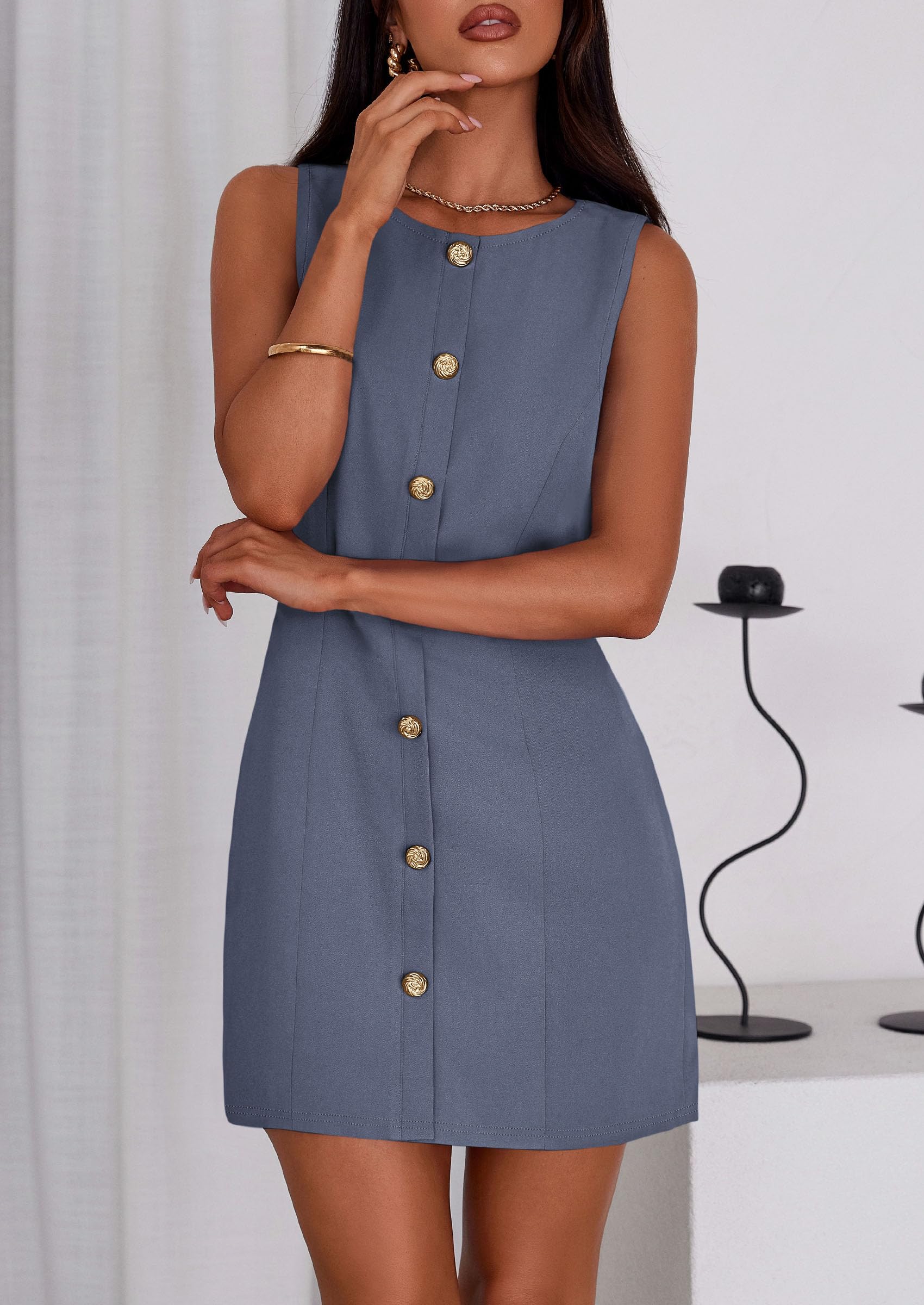 Women Business Casual Cocktail Work Short Dress,Grey Blue,S