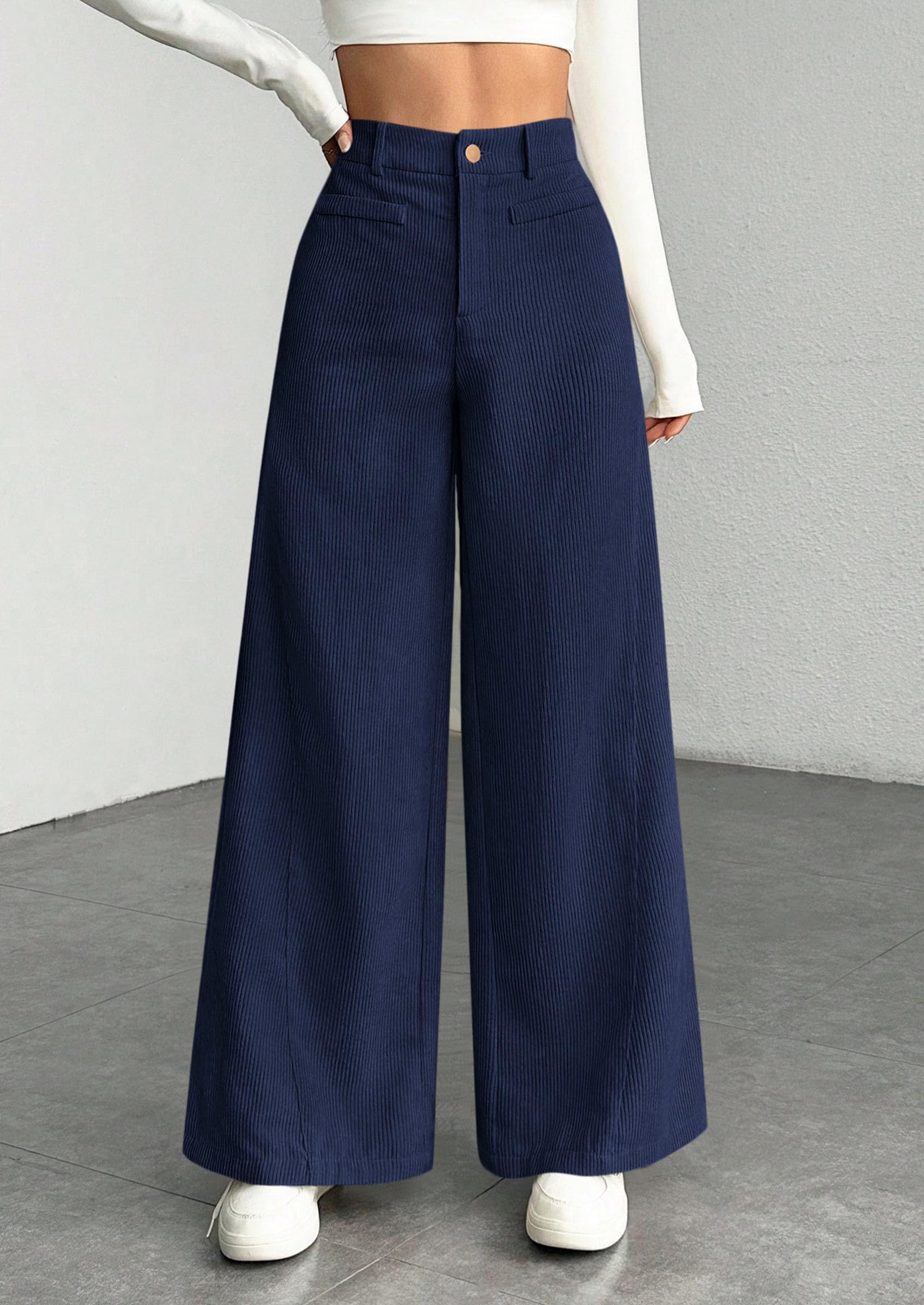 Women's High Waisted Corduroy Pants Casual,Navy,S