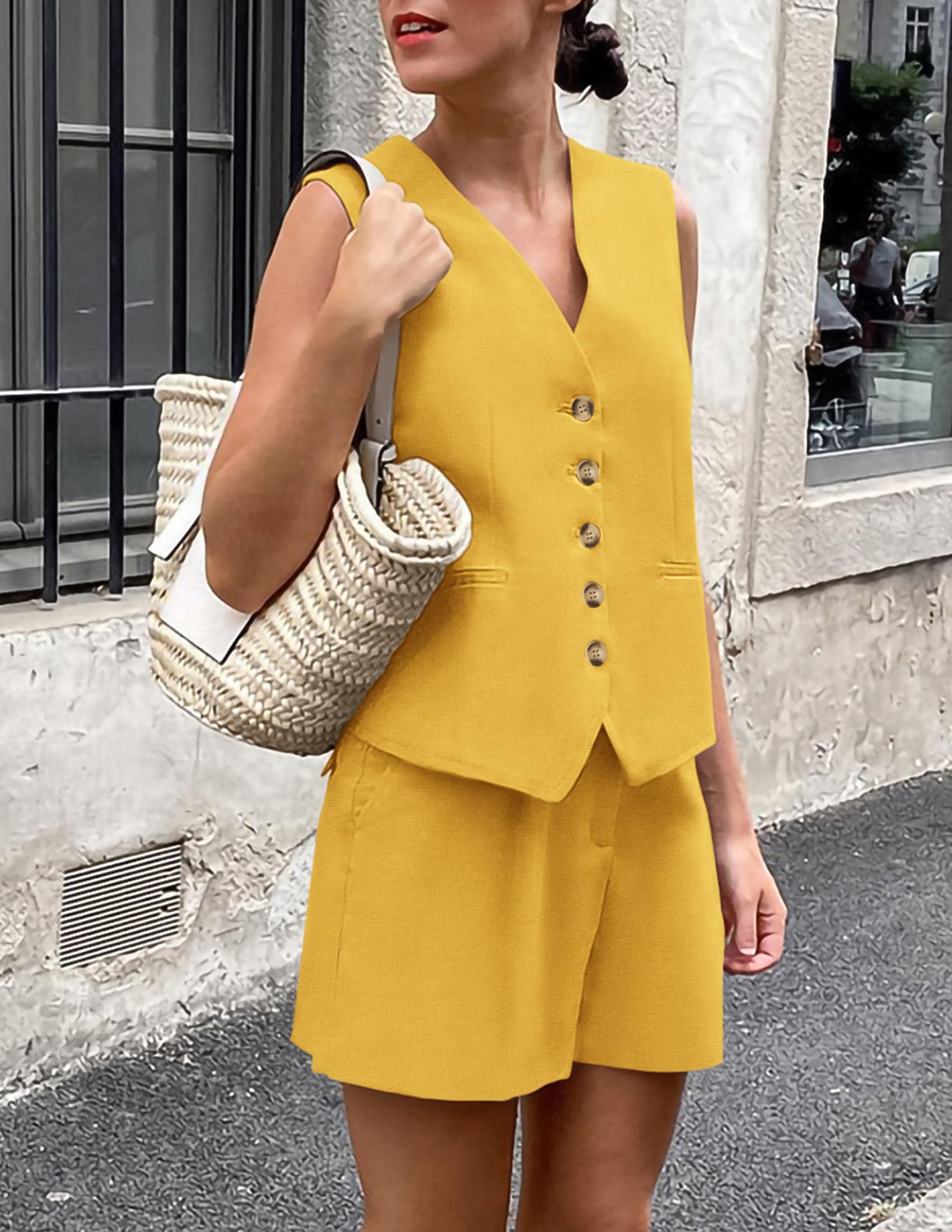 Women's Summer Two Piece Outfits Sets (Yellow,X-Small)