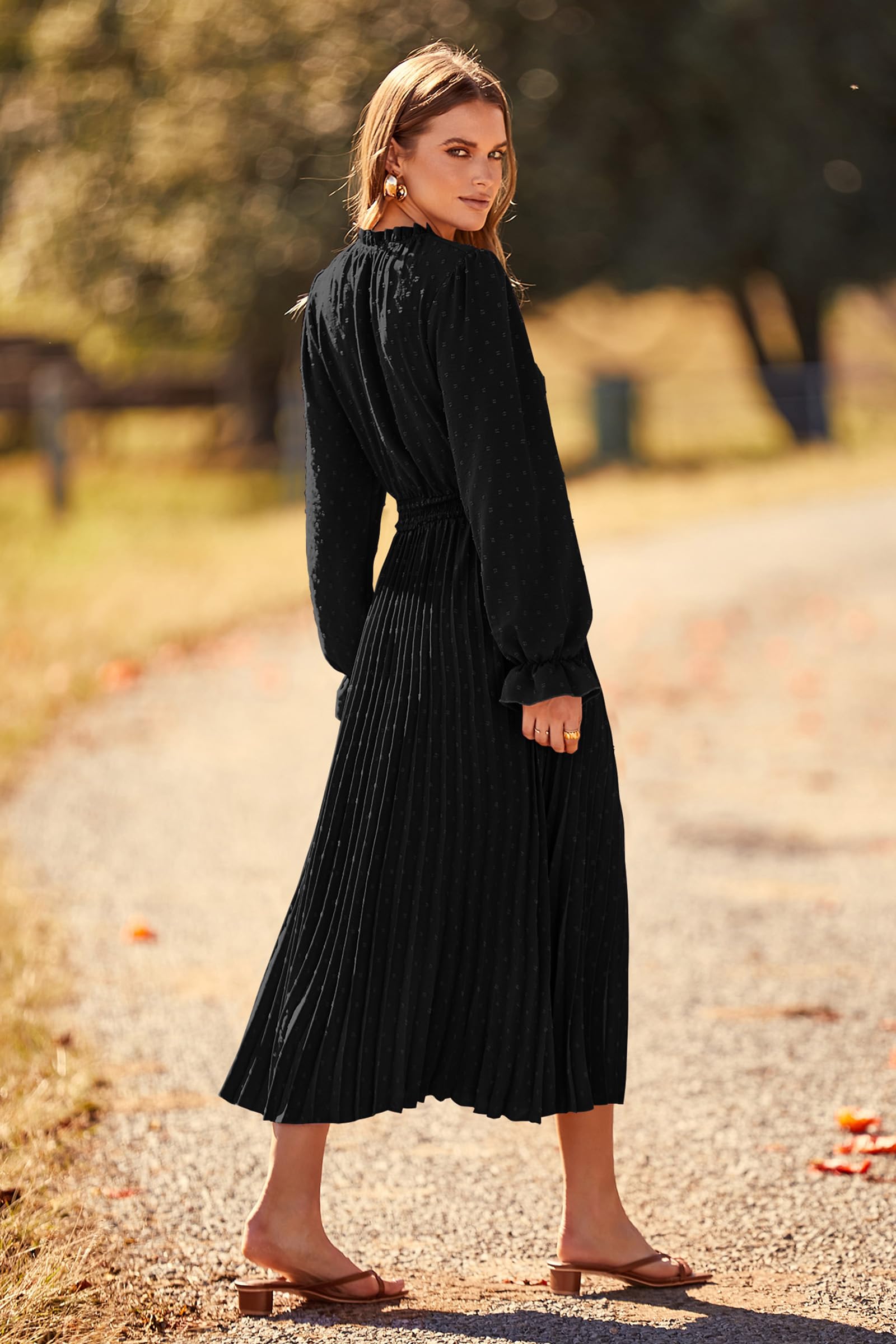 Women's Fall Midi Wedding Guest Dress(Black,Small)