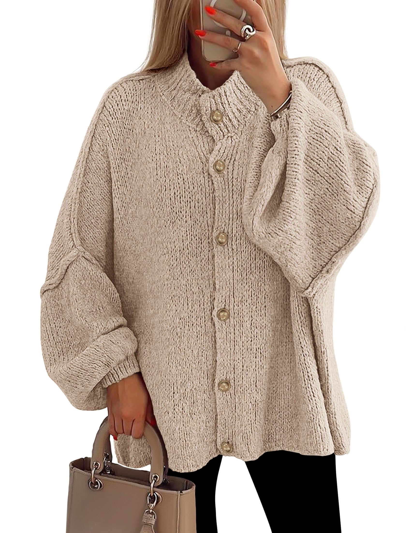 Women's Oversized Chunky Cardigan Sweaters(Light Khaki,Small)