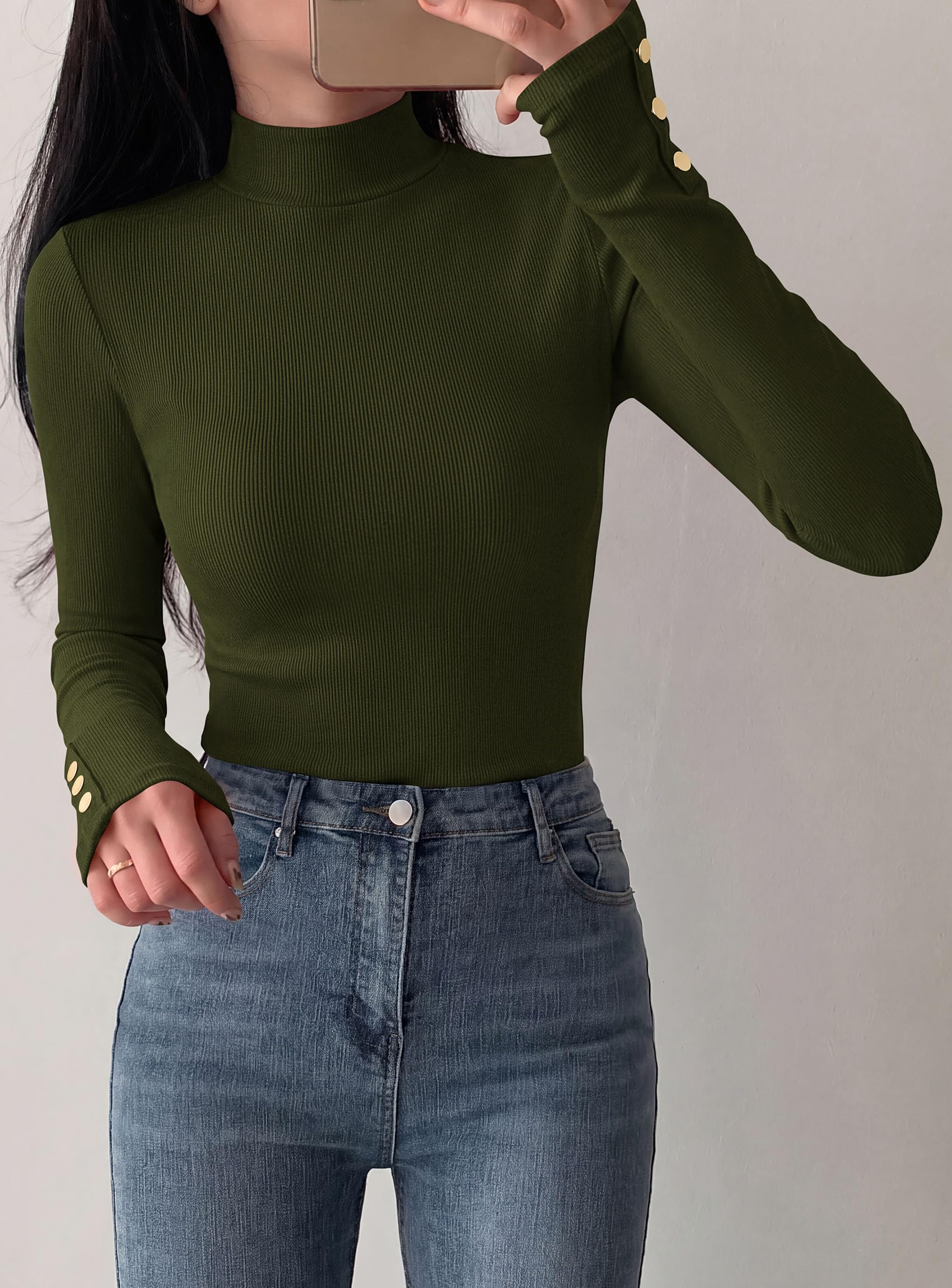 Women's Long Sleeve Shirts Fall Going Out Tops,Army Green,XS