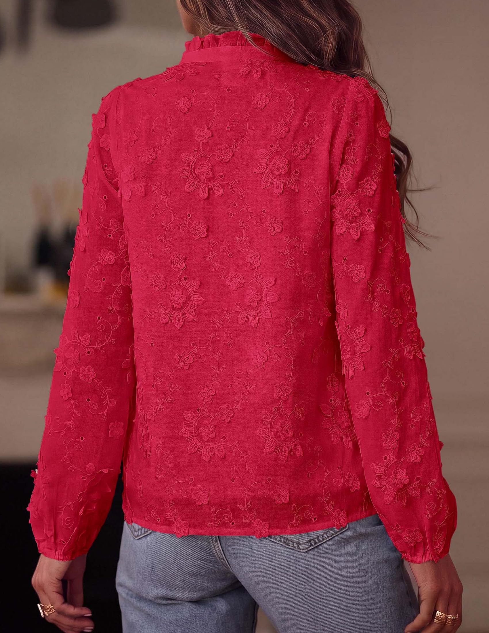 Women's Floral Embroidered Button Down Shirts Work Blouses