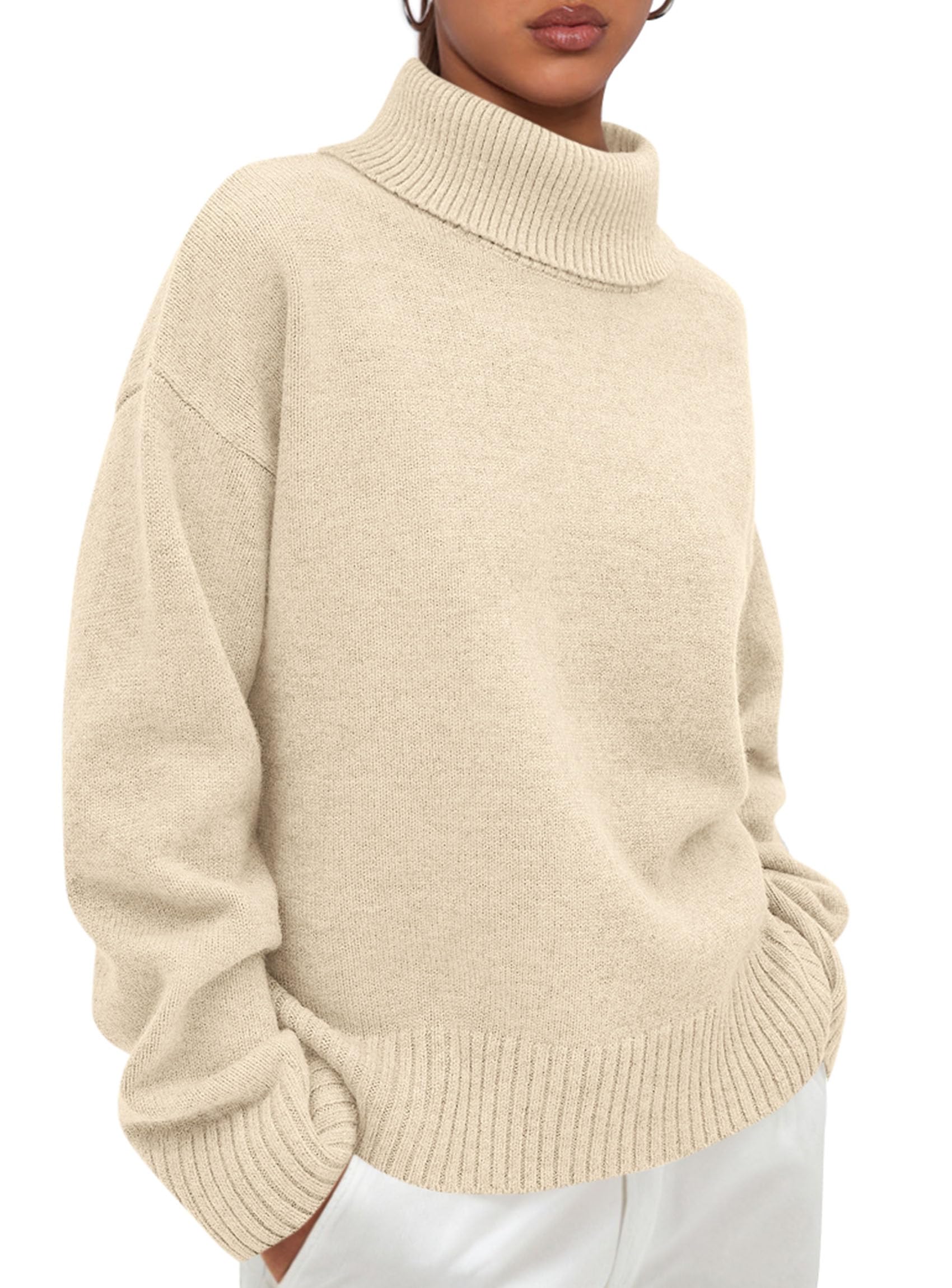 Womens Turtleneck Long Sleeve Knit Sweater,Beige,S