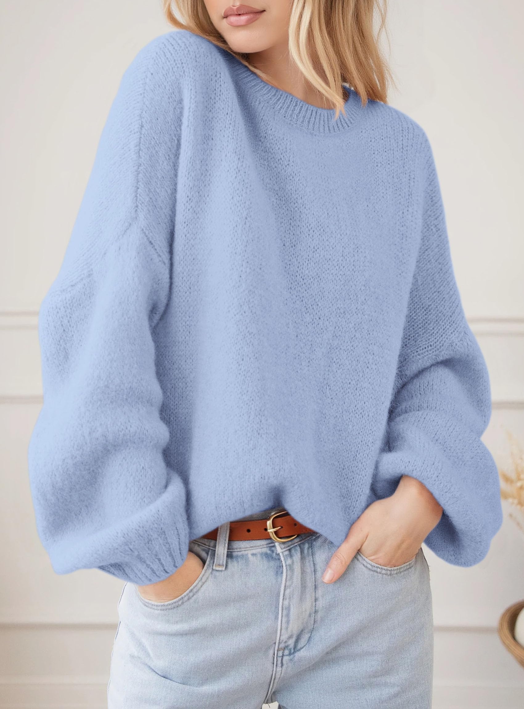 Women's Fall Oversized Holiday Sweaters (Light Blue,S)